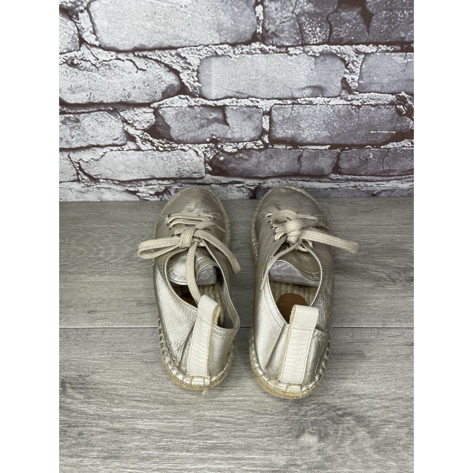 Other Maypol Silver Leather Espadrilles Casual Lace Up Shoes Women Size US 7.5 / IT 37.5 - 4 Thumbnail