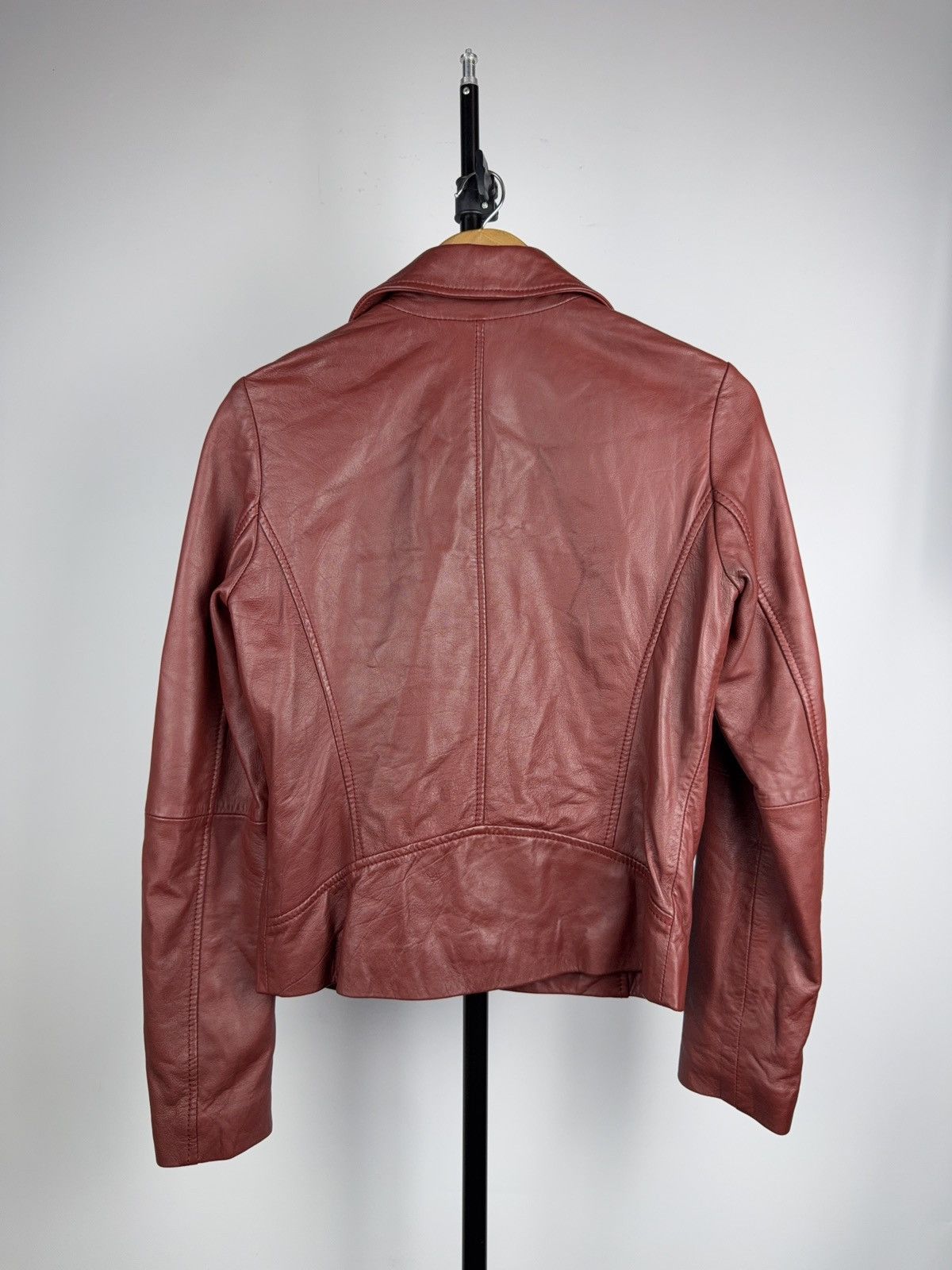Genuine Leather Avant Garde 00s Red Leather Biker Moto Punk Rock Jacket Size S / US 4 / IT 40 - 13 Thumbnail