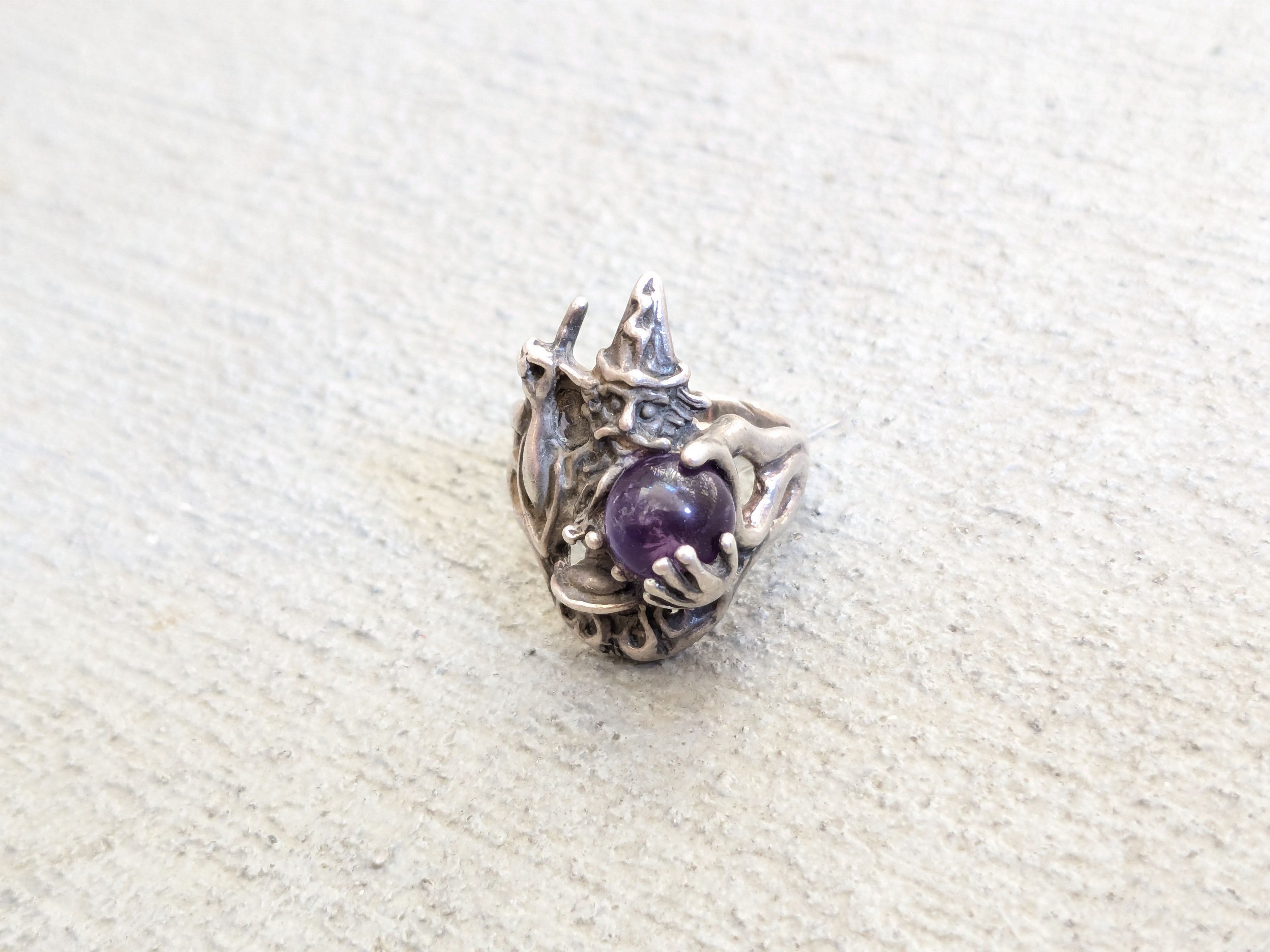 Jewelry × Sterling Silver Sterling Silver Ring Wizard Purple Amethyst Orb Sphere 5.75 Size ONE SIZE - 2 Thumbnail
