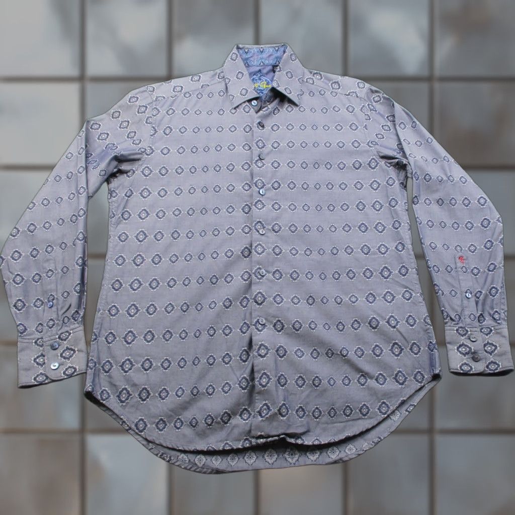Robert Graham Robert Graham Shirt Mens Small Gray Blue Pattern Button Up Long Sleeve Designer Size US S / EU 44-46 / 1 - 1 Thumbnail