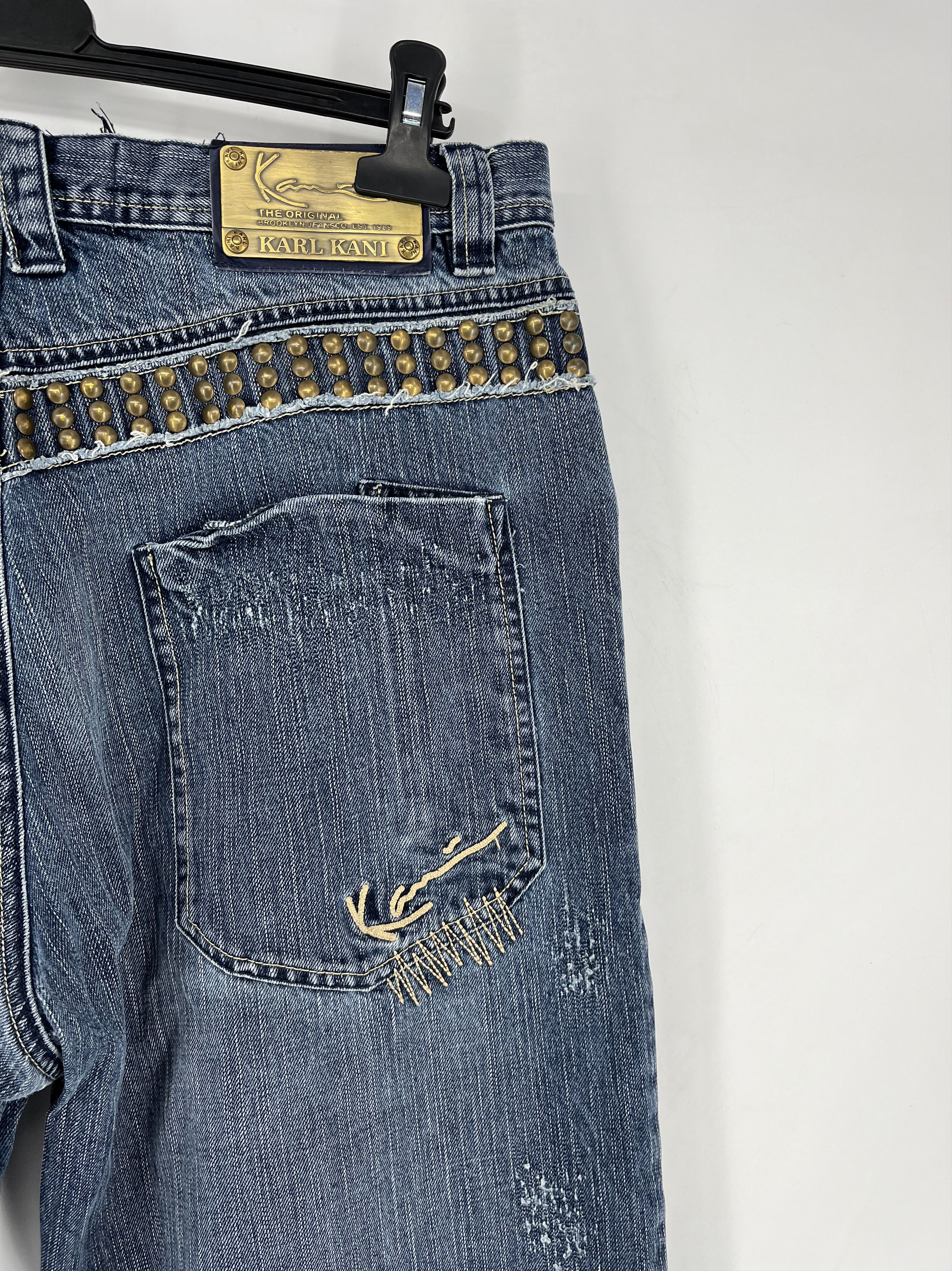Japanese Brand Vintage Karl Kani Baggy Rap Jeans Rivet Stud Big Logo Size34 Size US 34 / EU 50 - 9 Thumbnail