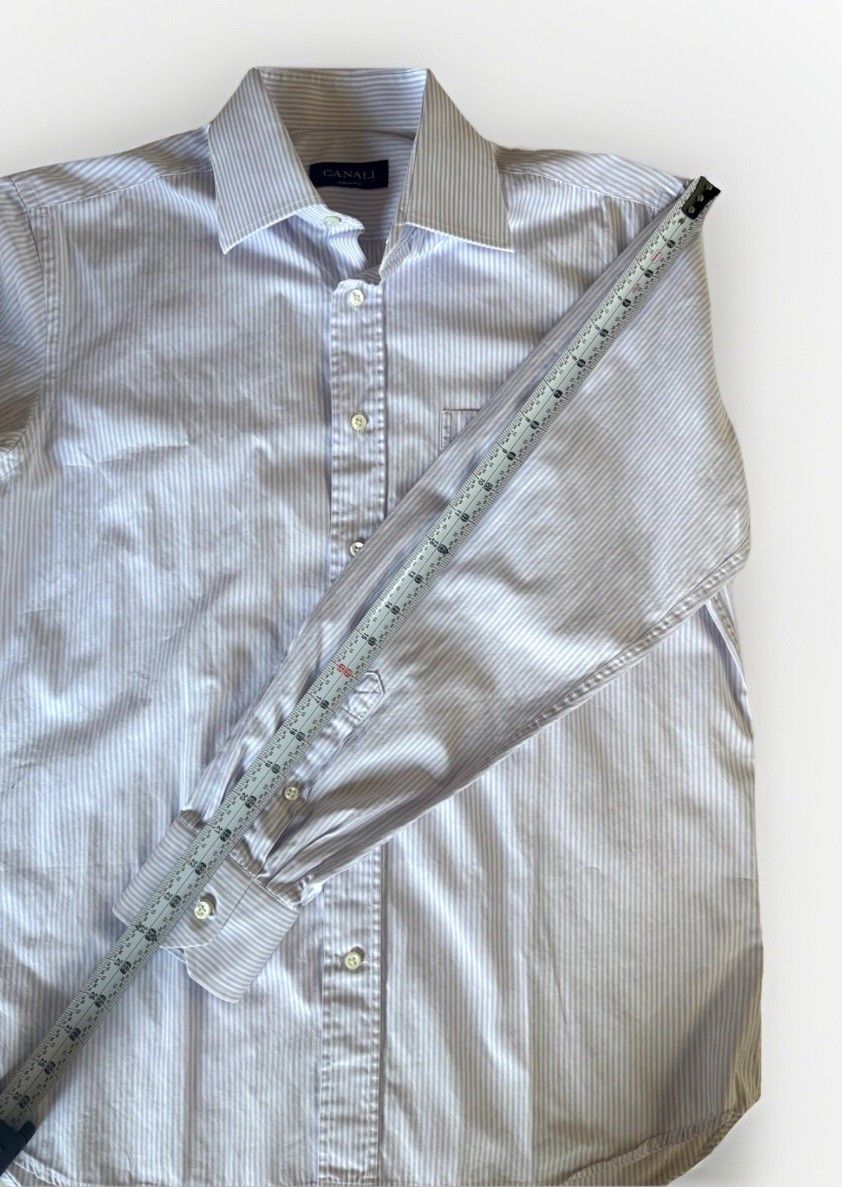 Canali Canali Purple White Striped Button Down Shirt 15.5/39 Size US L / EU 52-54 / 3 - 5 Thumbnail