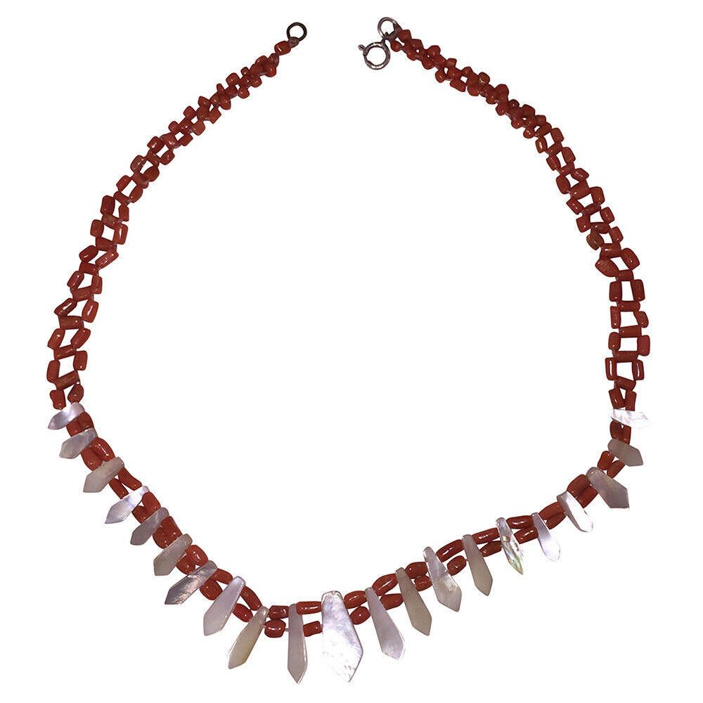 Handmade Victorian Red Coral Mother of Pearl Pickets Berries Necklace Size ONE SIZE - 6 Thumbnail