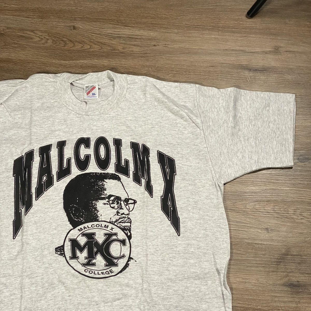 image of Vintage Malcom X Rap Tee Style in Grey, Men's (Size XL)