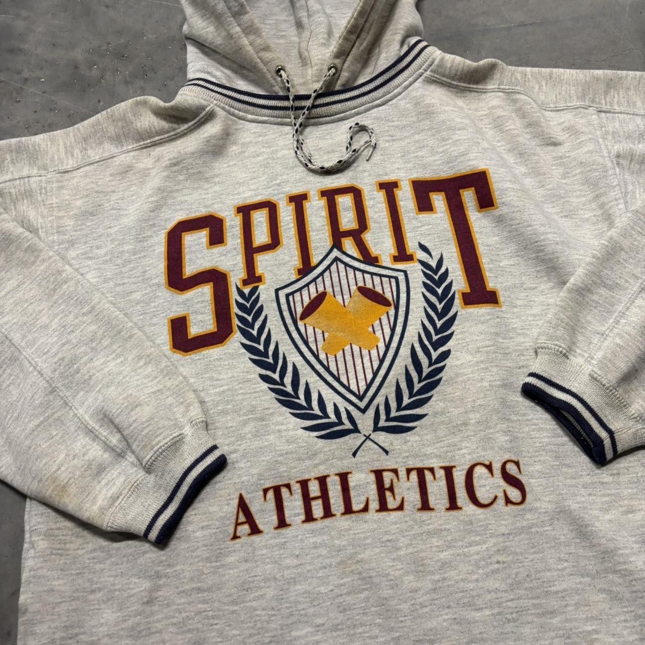 Japanese Brand × Vintage Crazy Vintage 90s Grey Spirit Athletics Spellout Hoodie! Size US M / EU 48-50 / 2 - 4 Thumbnail