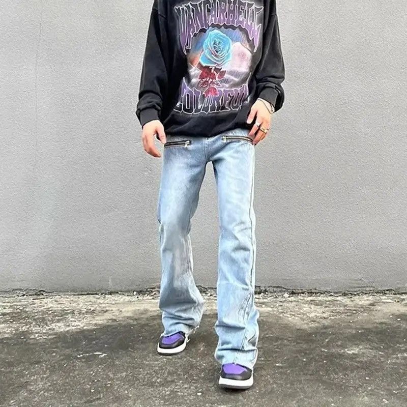 Denime × Japanese Brand Y2K Fashion Zipper Retro Washed Baggy Flare Jeans Pants Size US 36 / EU 52 - 6 Thumbnail