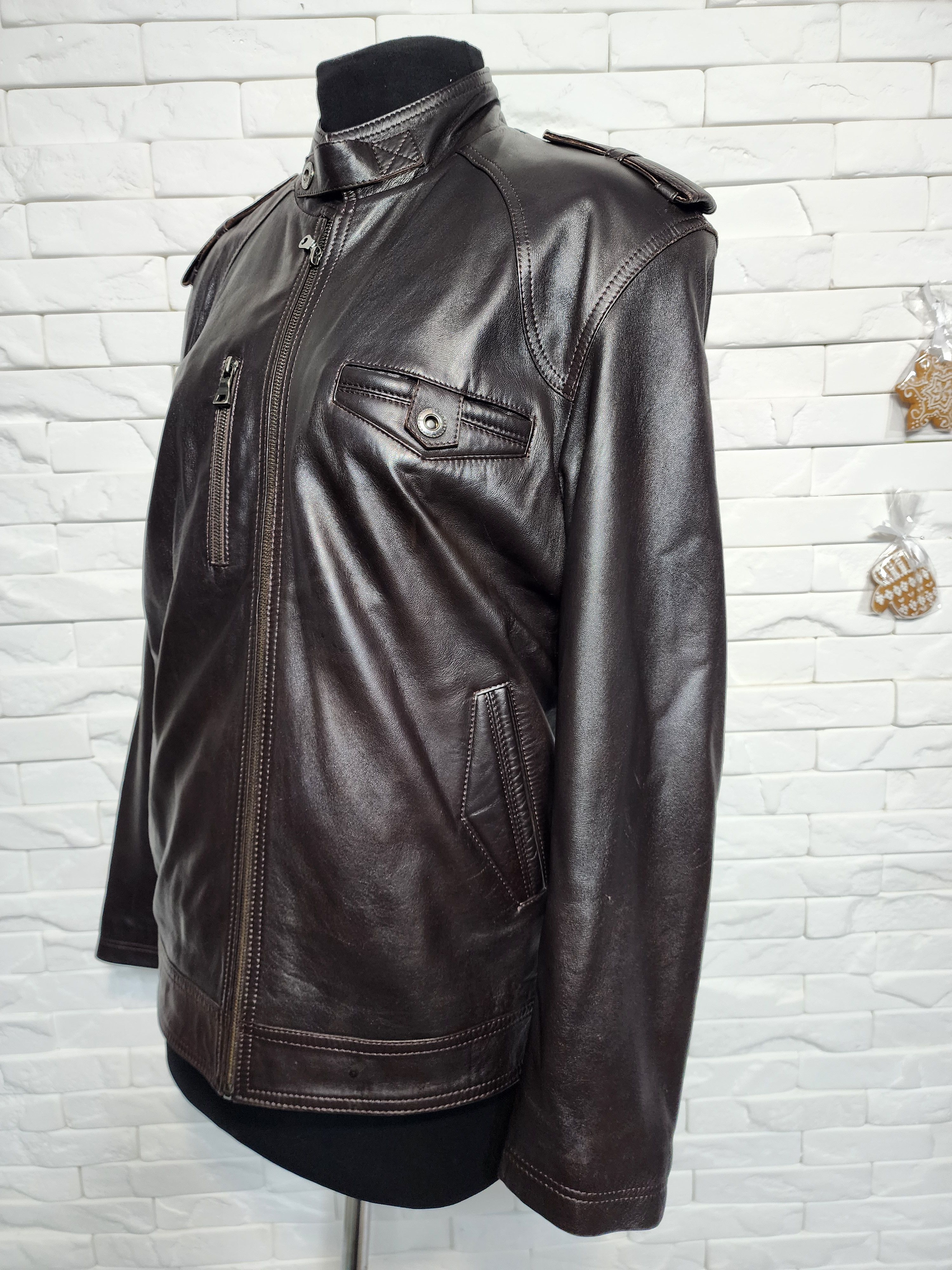 Uniqlo Brown Leather Jacket: Men's Sport Coat Size US L / EU 52-54 / 3 - 2 Thumbnail