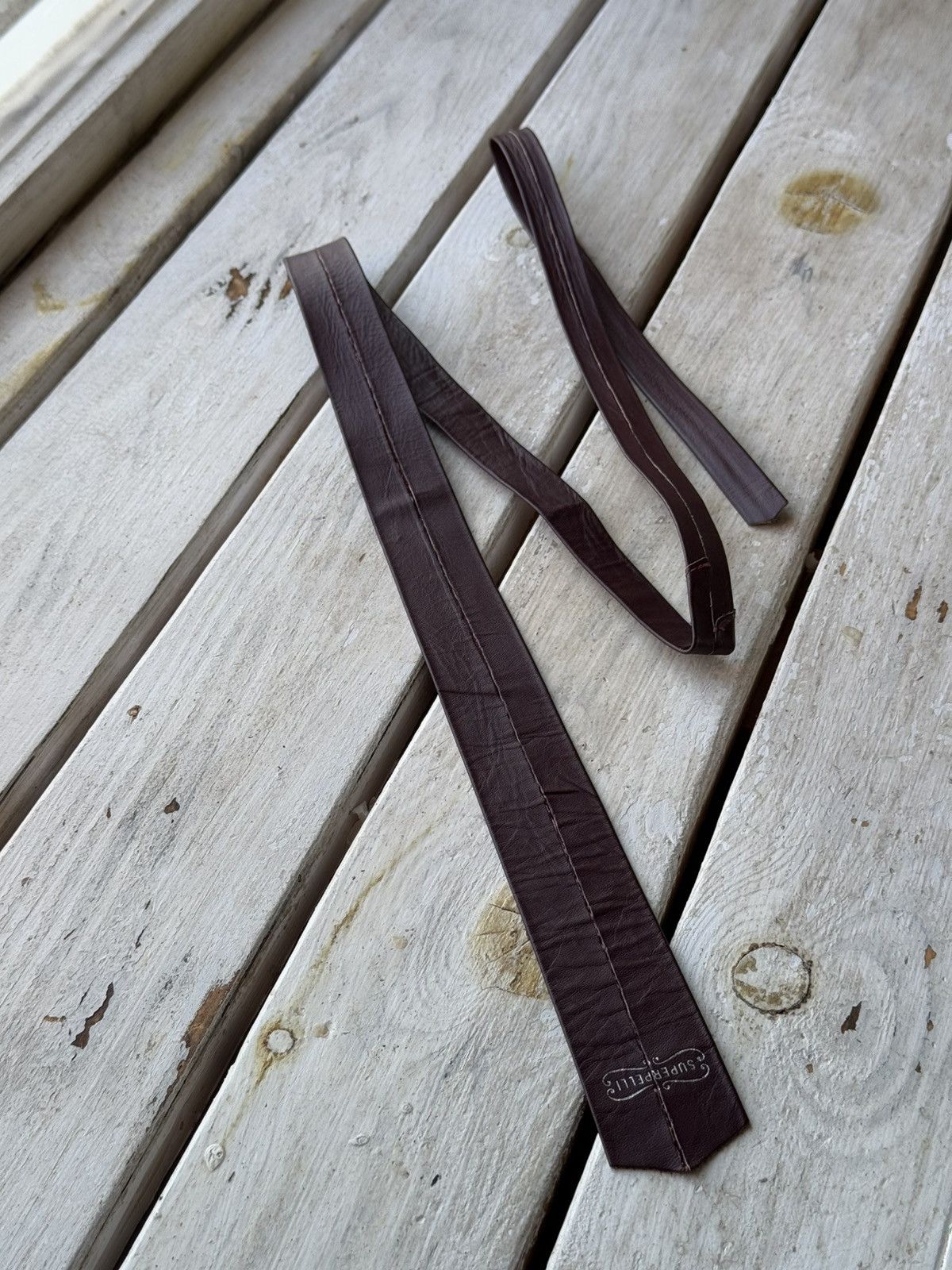 Vintage VINTAGE 80s Italy TIE LIKE LEATHER SKINNY Japanese style Size ONE SIZE - 2 Thumbnail