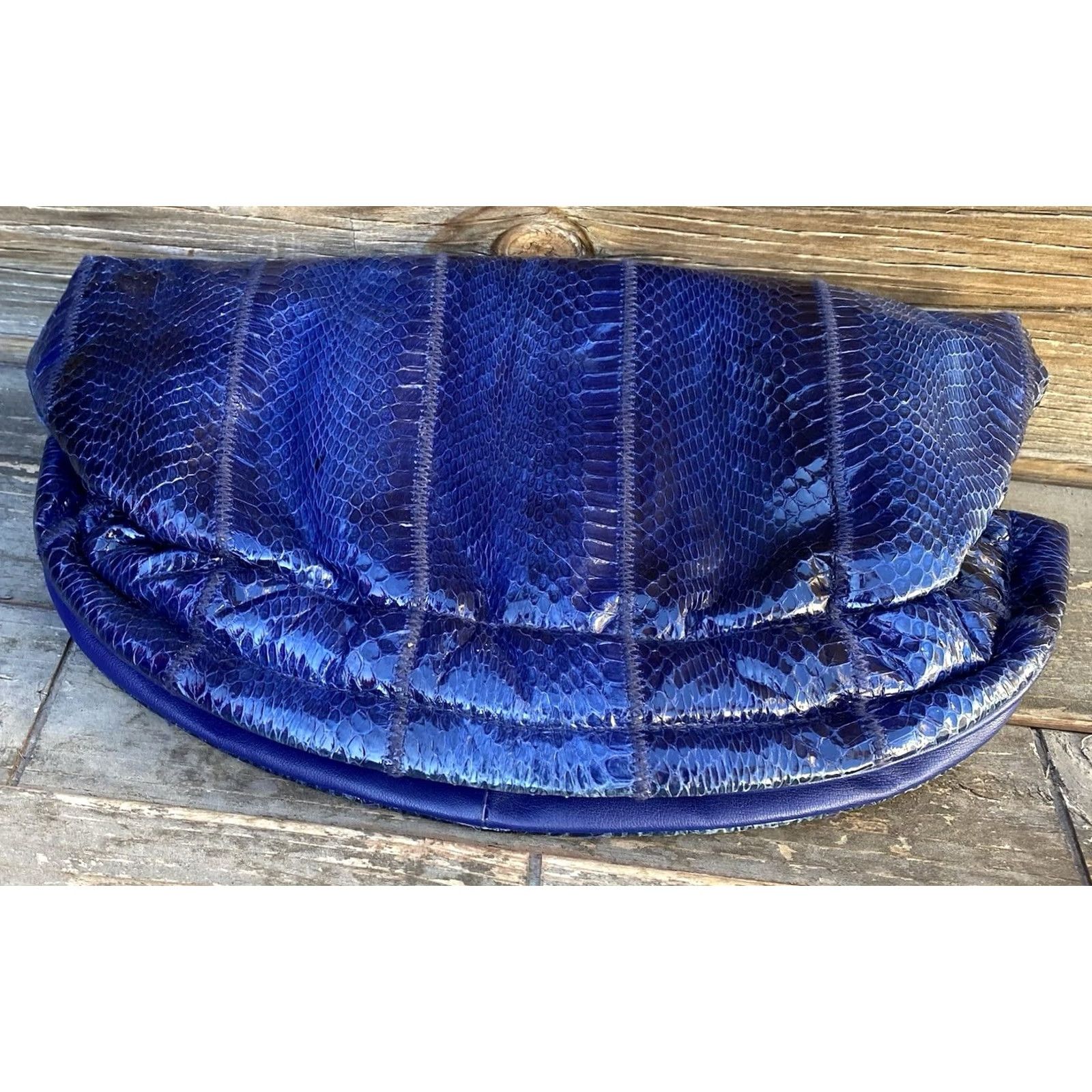 Vintage VINTAGE Morgan Taylor Leather Snakeskin Handbag Blue Purse Bag Womens Shoulder Bag 1980s Glitter Size ONE SIZE - 5 Thumbnail