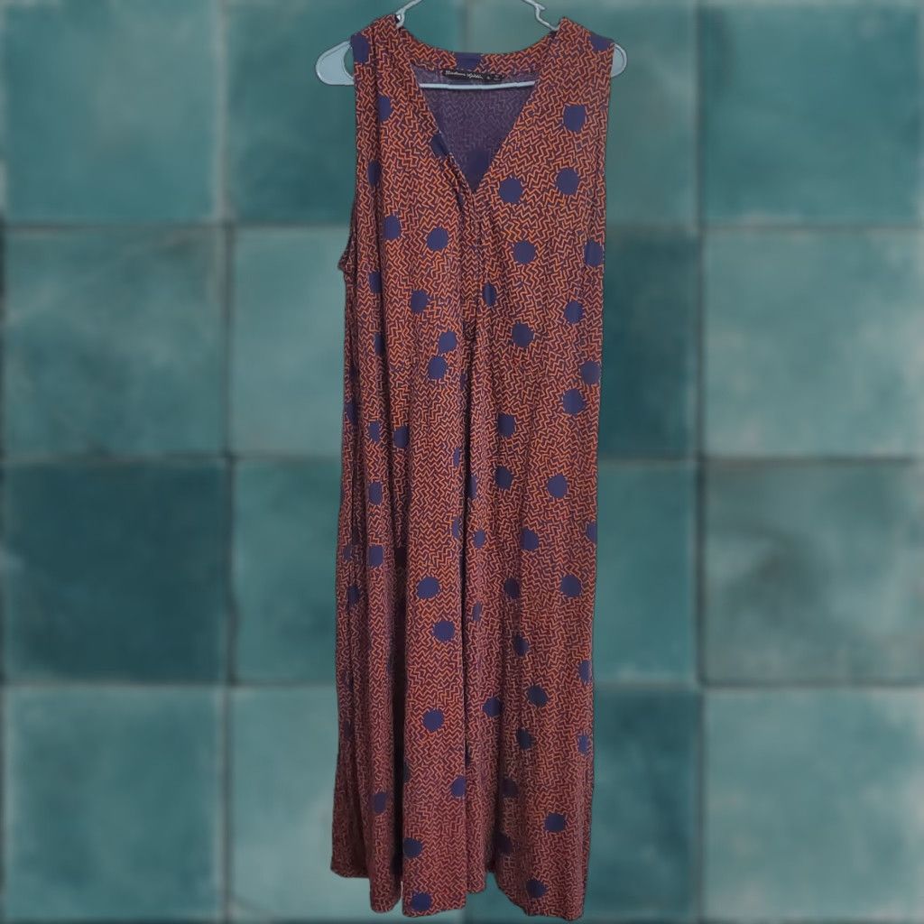 Vintage VINTAGE Gudrun Sjoden Dress Women XL Orange Blue Sleeveless Maxi Organic Cotton Stretch Size XL / US 12-14 / IT 48-50 - 1 Thumbnail