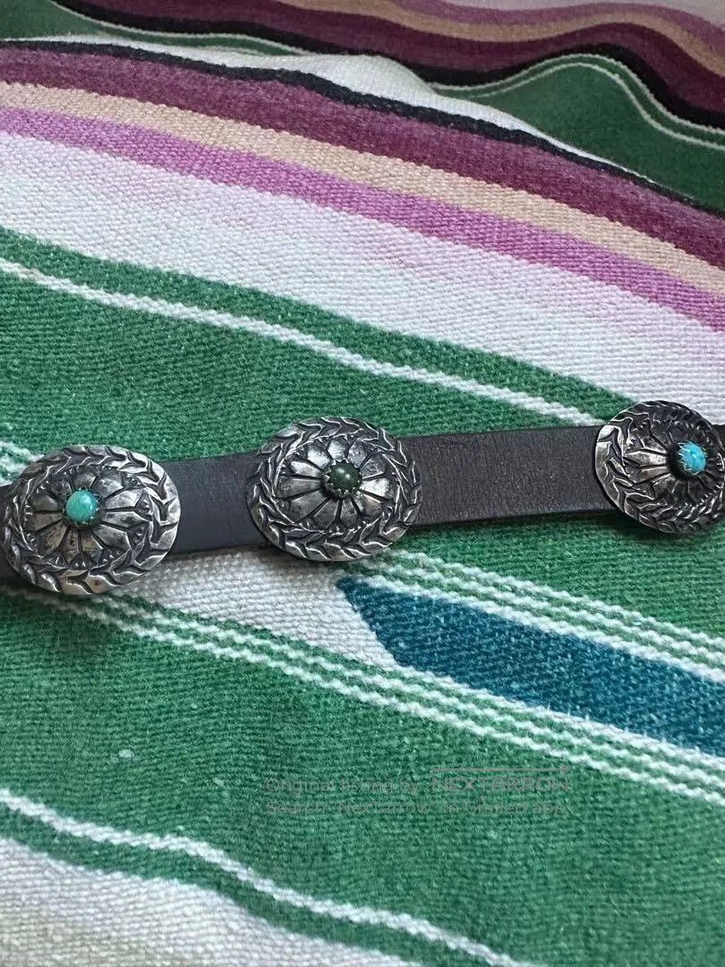 Japanese Brand Navajo Silver Turquoise Leather Belt Bracelet. Size ONE SIZE - 6 Thumbnail