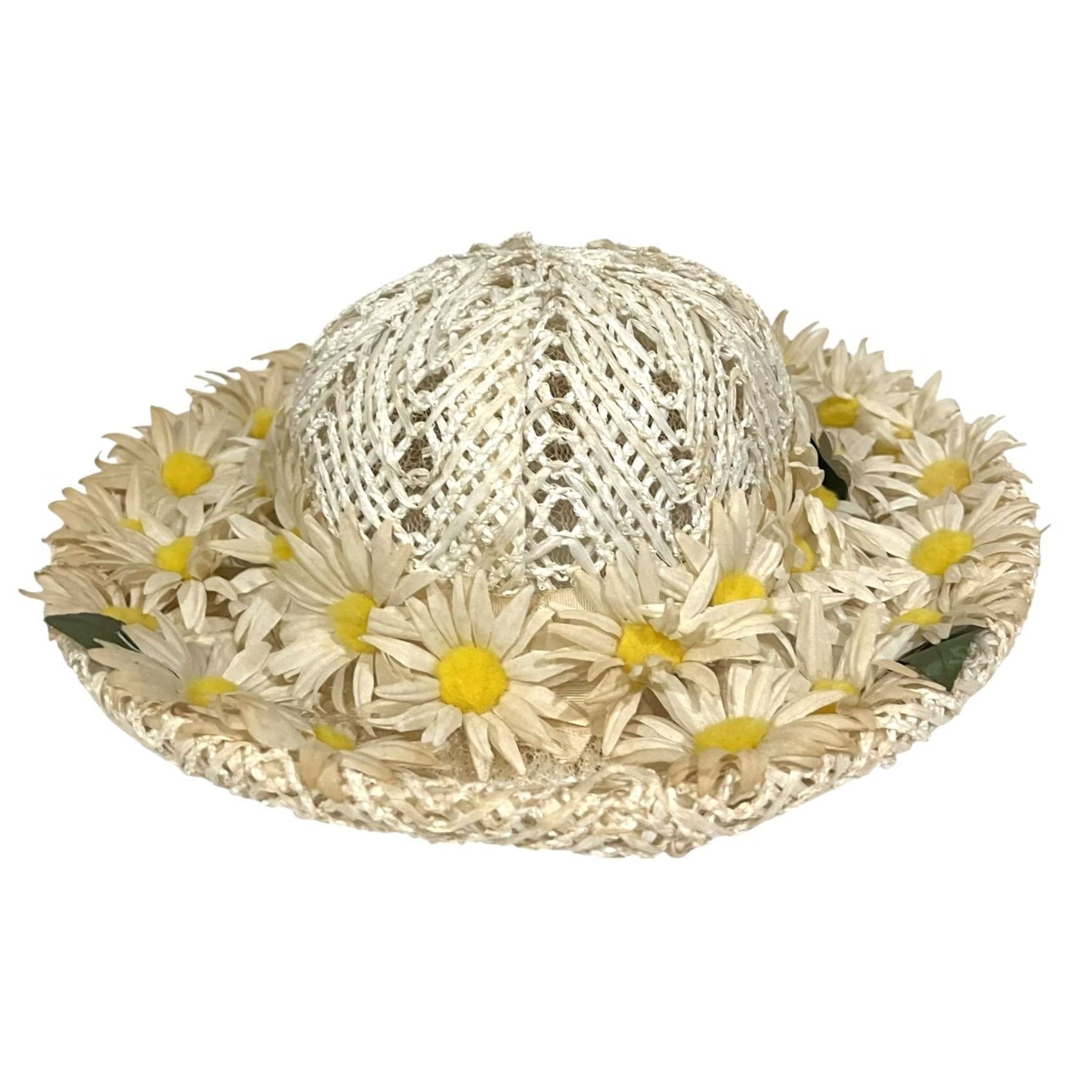 Vintage VINTAGE Adele Claire Hat Women’s Daisies Wide Brim 3D Flowers White Yellow One Size Spring Summer Party/Cocktail Womens Size ONE SIZE - 3 Thumbnail