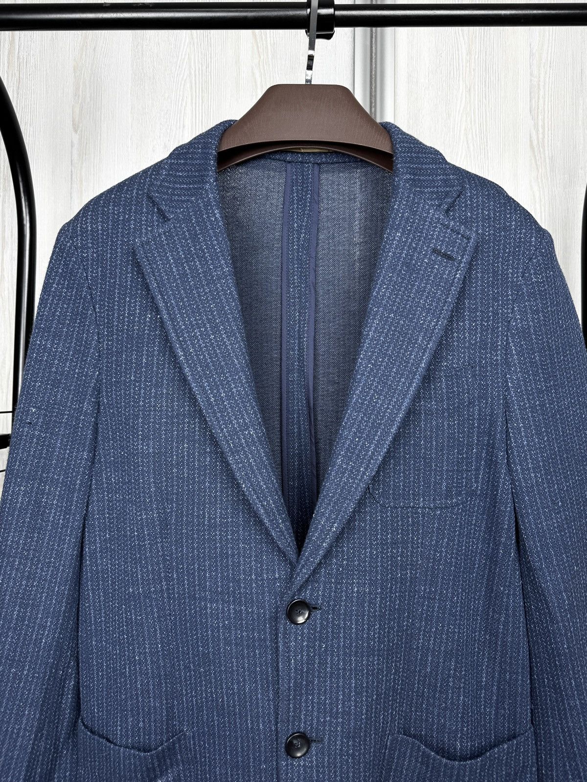 Other Latorre blue cotton linen patterned unlined 2 button blazer Size 44R - 3 Thumbnail