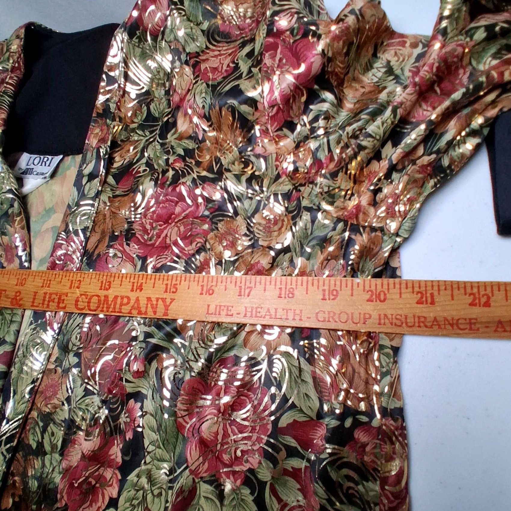 Vintage VINTAGE Lori by AM Casuals Shirt S Open Front Black Floral Gold Metallic Retro 1990s Boho disco Women Girls Men? Size S / US 4 / IT 40 - 6 Thumbnail