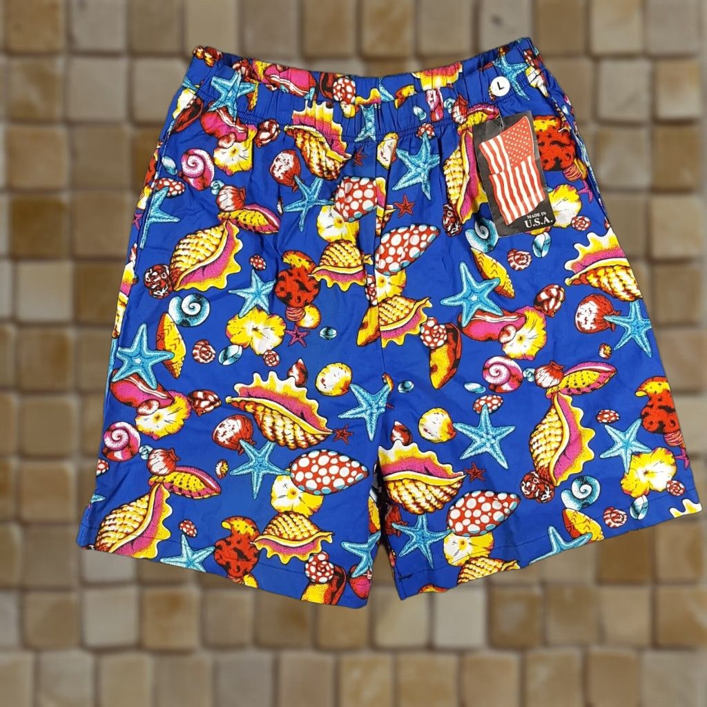 Vintage VINTAGE 80s Infinity Chic High Waist Beach Shorts Size Large Blue Relaxed AOP Mens Size 36" / US 14 / IT 50 - 1 Thumbnail