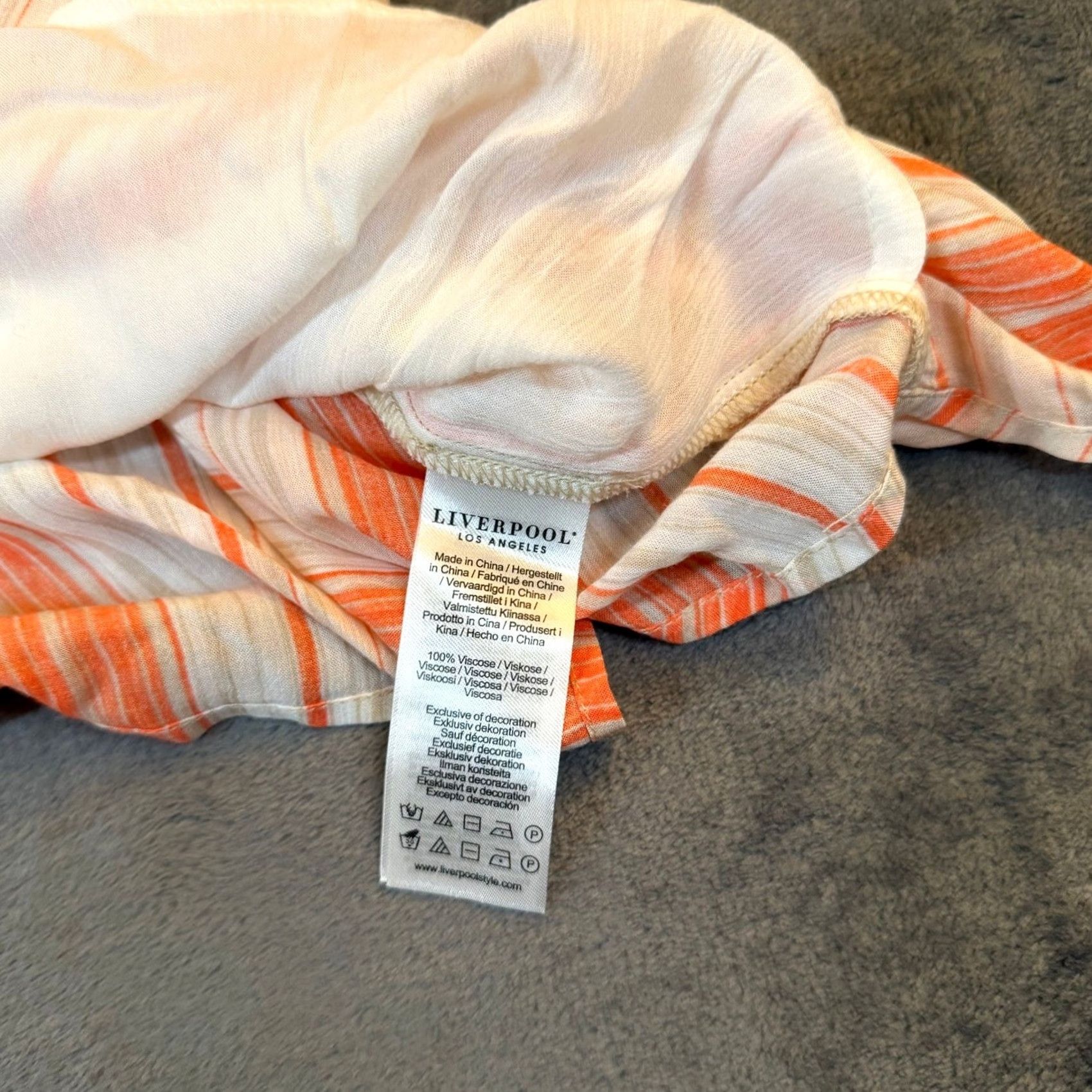 Vintage Liverpool Striped Blouse Sleeveless Womens XL Orange V-Neck Ruffle Tassel Boho Shirt Blouse Womens Size XL / US 12-14 / IT 48-50 - 7 Thumbnail