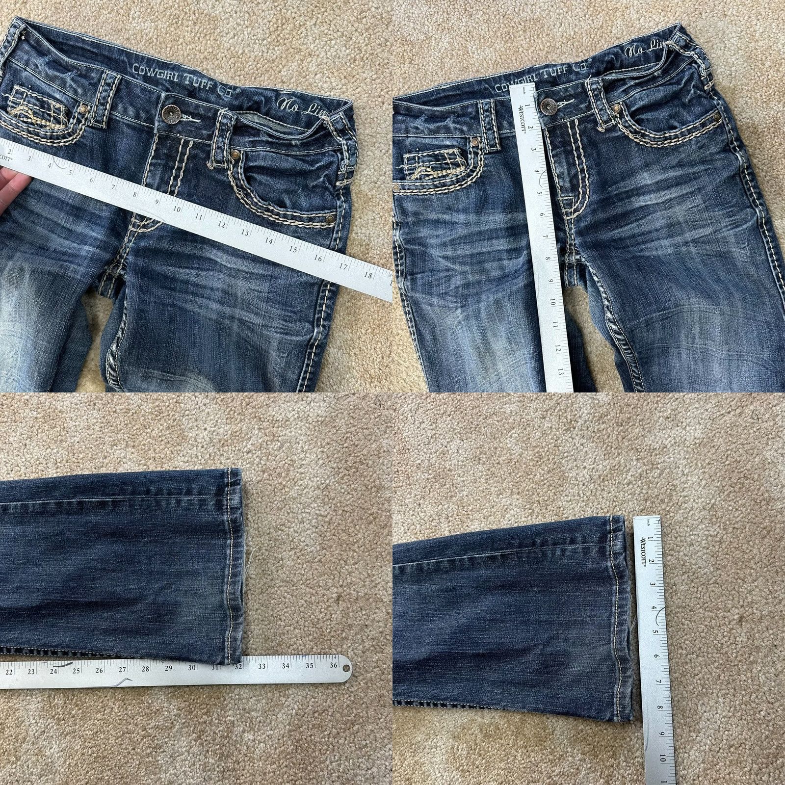 Vintage Cowgirl Tuff Jeans Womens 28x31 Bootcut Denim Western Cowgirl Tuff Blue 28 31 Vintage No Size 28" / US 6 / IT 42 - 9 Thumbnail