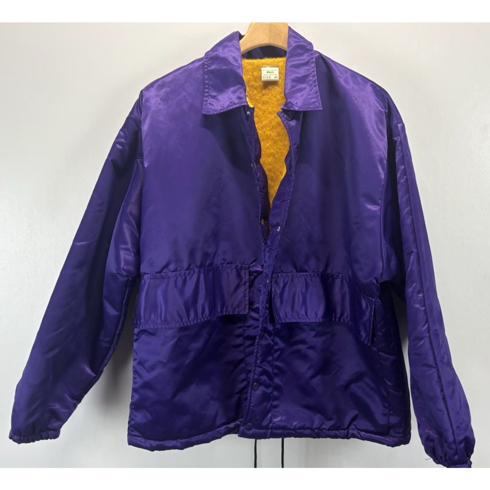 CO VINTAGE Powers Manufacturing Men’s Jacket 42 Regular Purple Solid Fuzzy Lining 1970s Casual Snap Front Size US XS / EU 42 / 0 - 8 Thumbnail