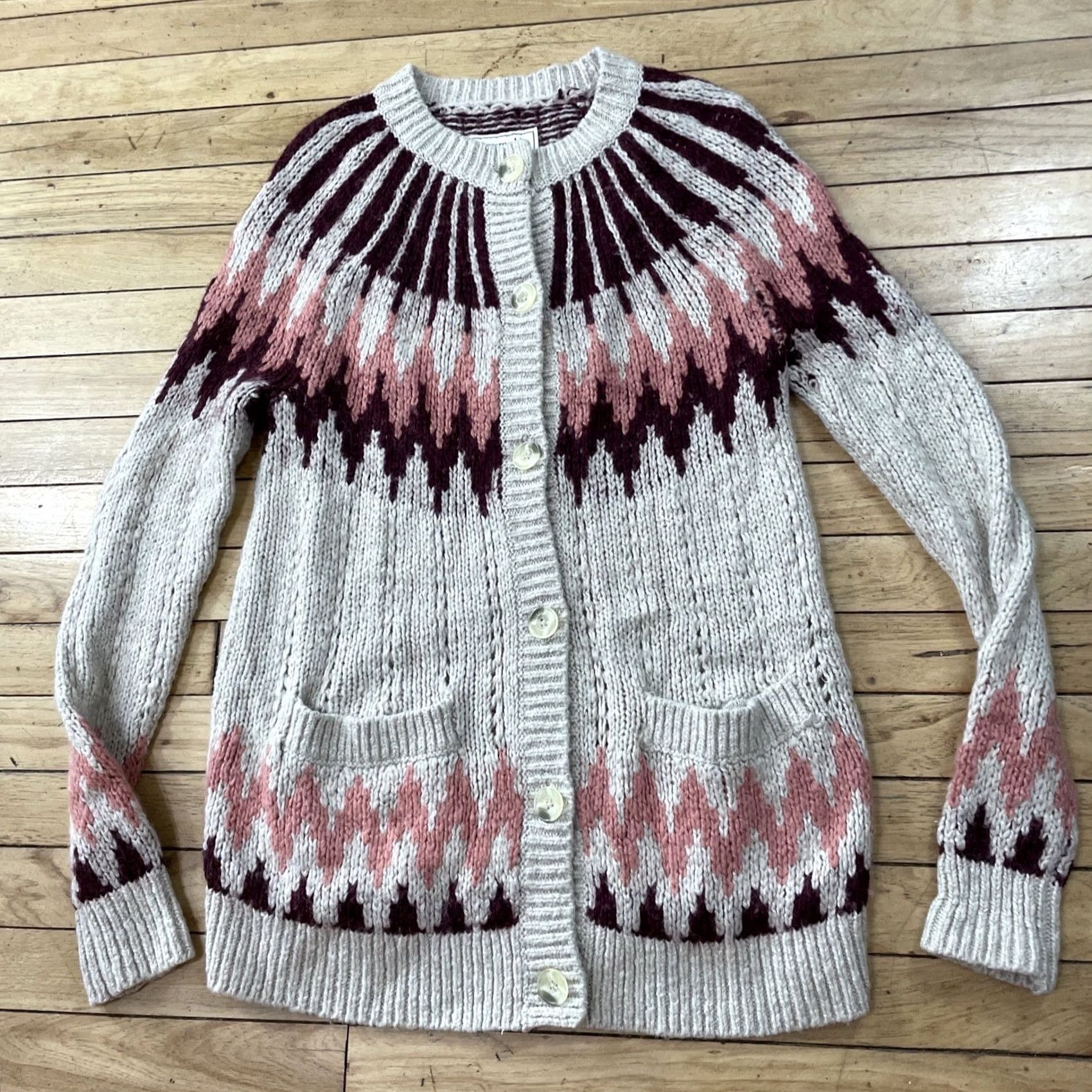 Abercrombie & Fitch Abercrombie & Fitch Wool Cardigan Sweater Women S Beige Pink Nordic Y2K Knit S Size S / US 4 / IT 40 - 4 Thumbnail