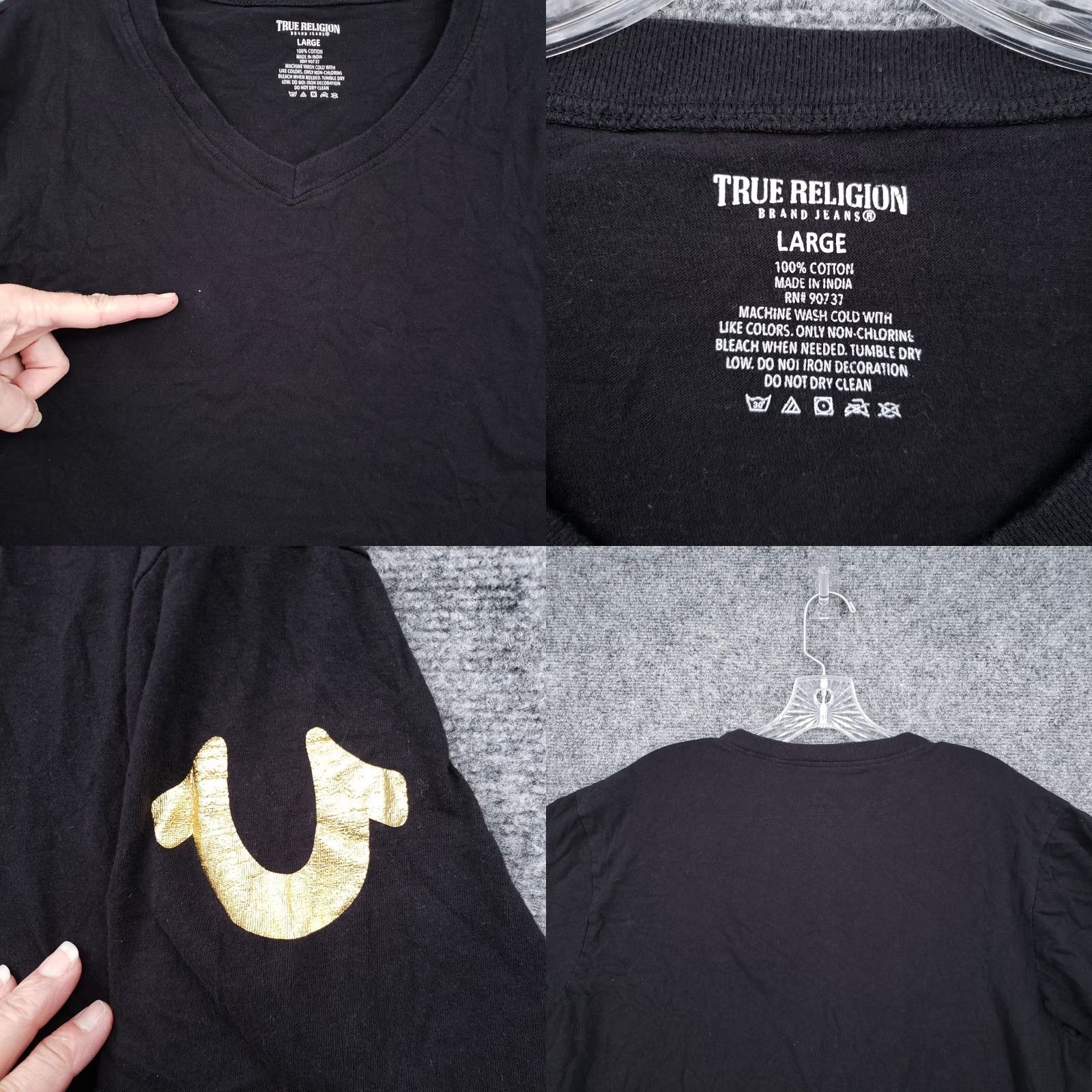 True Religion True Religion Shirt Womens Large L Black Logo V Neck Pullover Short Sleeve Tee T Size L / US 10 / IT 46 - 8 Thumbnail