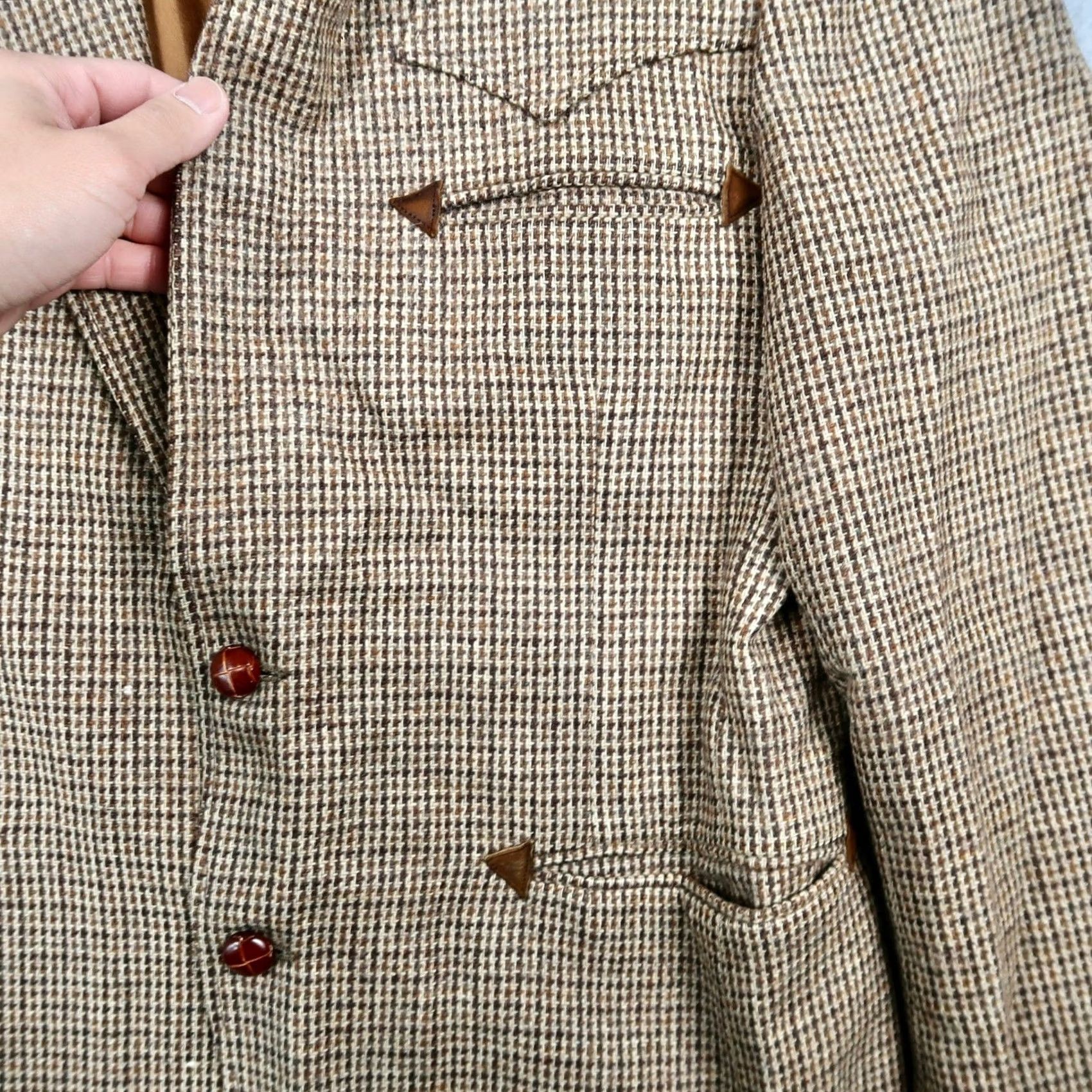 Levi's VINTAGE 70s Levis Mens Brown Houndstooth Sport Coat Blazer 40R Size 40R - 4 Thumbnail