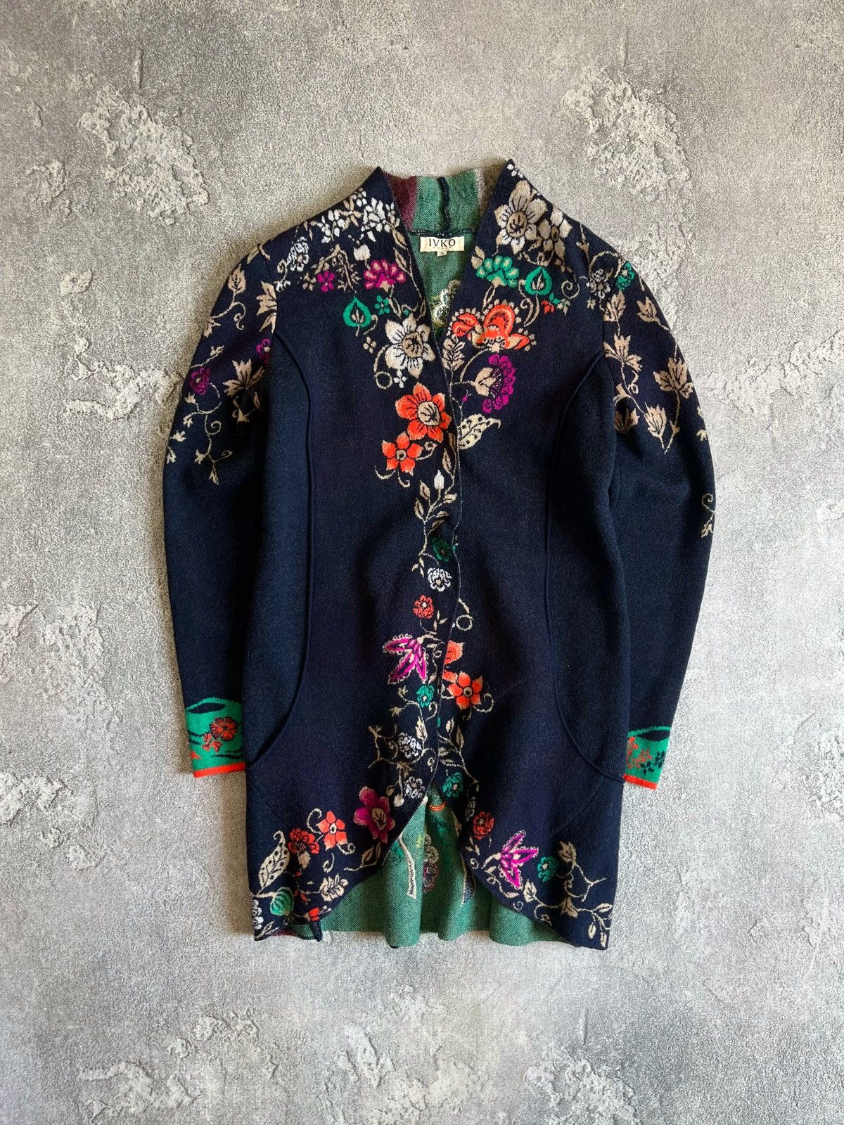 Designer IVKO Wool Floral Pattern Knitted Cardigan Snap Sweater Sz 36 Size XS / US 0-2 / IT 36-38 - 1 Thumbnail