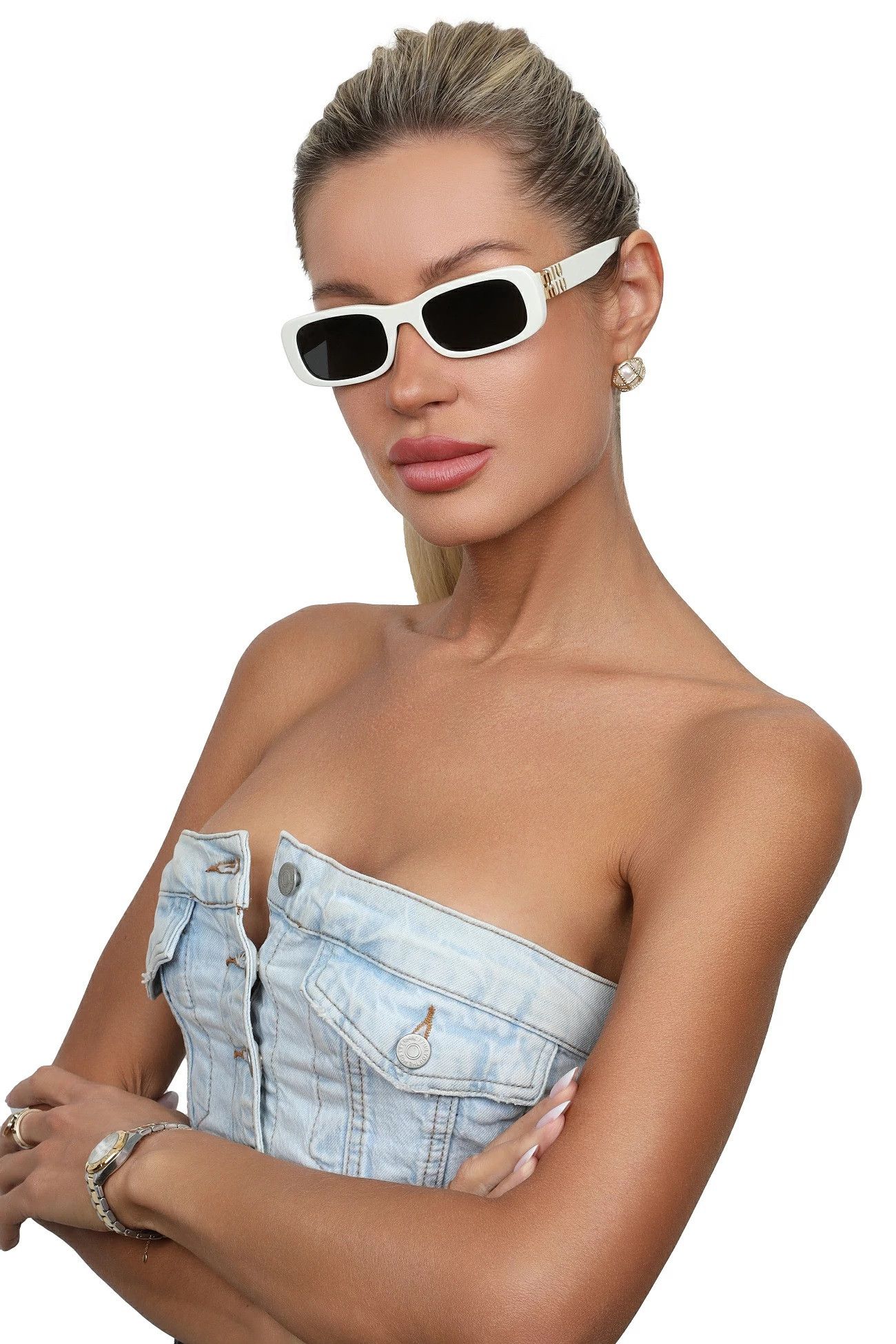 Miu Miu NEW Miu Miu MU08ZS 1425S0 GLIMPSE Rectangle Women Sunglasses Size ONE SIZE - 3 Thumbnail