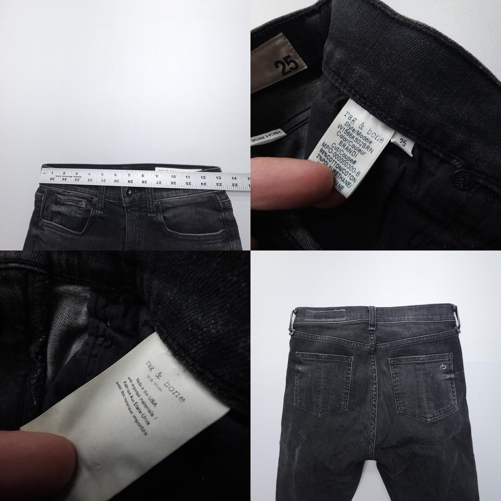 Rag & Bone rag & bone High Rise Ankle Skinny Jeans Black Size 25 Denim Stretch 5-Pocket Womens Slim Tie? Not included Size 42" / US 20 - 8 Thumbnail