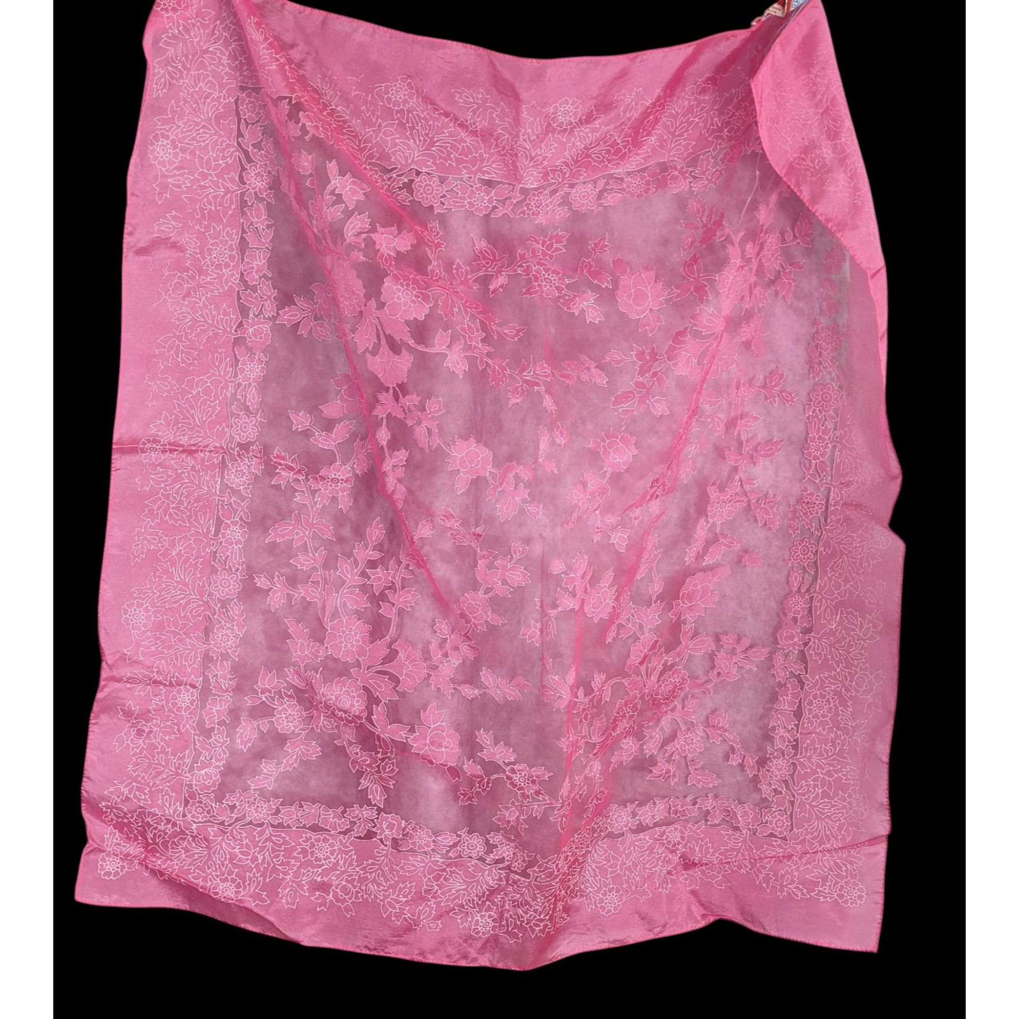 Other A Paris Scarf Vintage Pink Floral Sheer Nylon Square Made In Size ONE SIZE - 2 Thumbnail