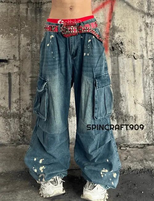 VIBE Cargo Baggy Stacked Flare Denim Jeans Size US 30 / EU 46 - 6 Thumbnail