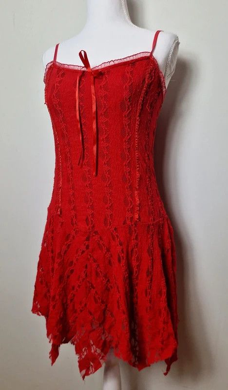Vintage y2k red lace flare dress goth emo - cruiseboatoman.com