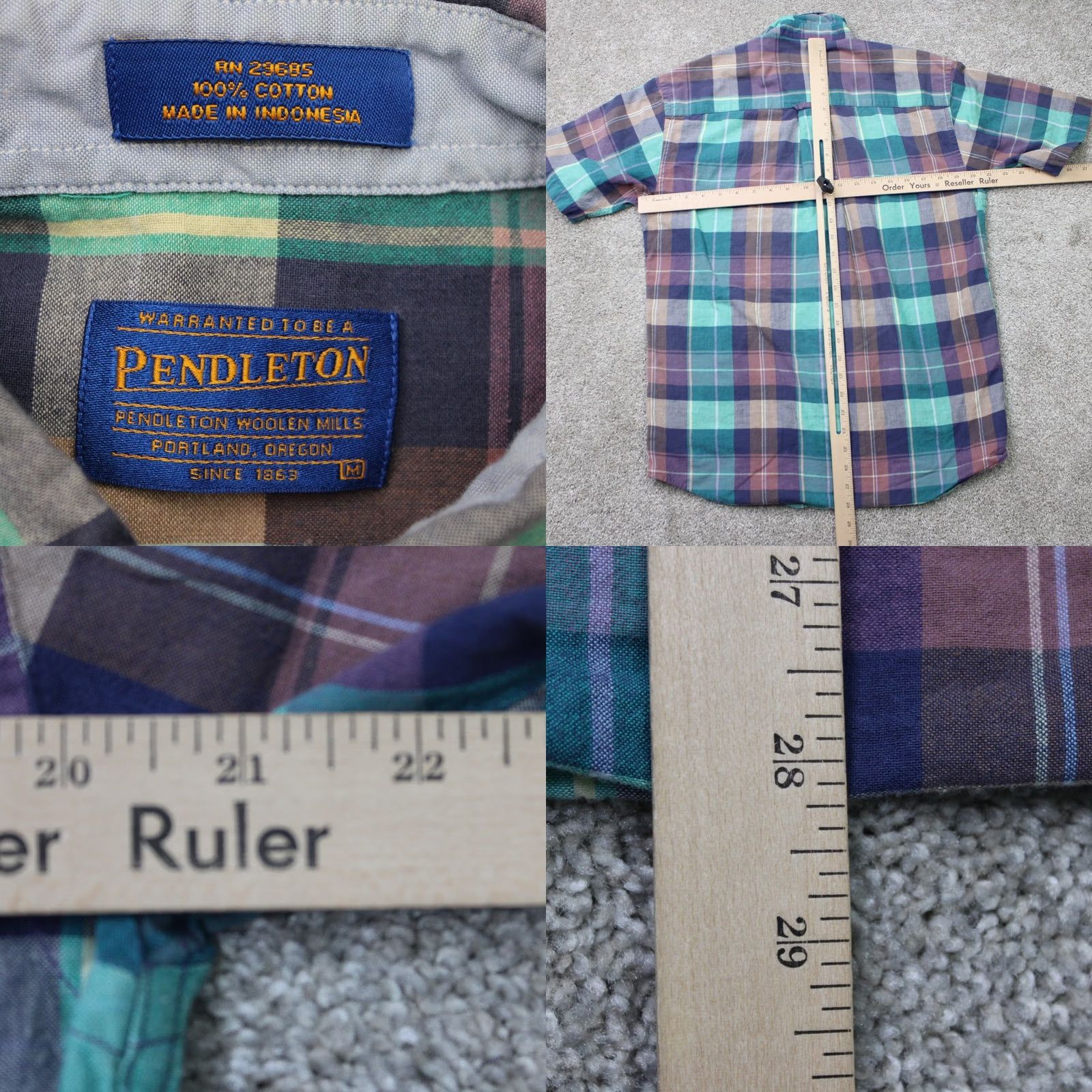 Pendleton Pendleton Shirt Men Medium Green/Blue Plaid 100% Cotton Short Sleeve Button Down Size US M / EU 48-50 / 2 - 8 Thumbnail