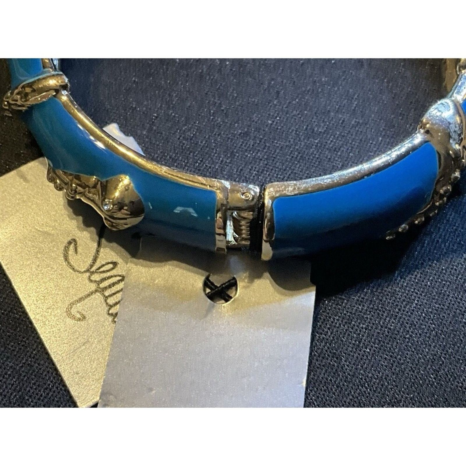 Other Sequin Blue Aqua Enamel Hinged Open Bangle Bracelet NWT 7in Size ONE SIZE - 4 Thumbnail