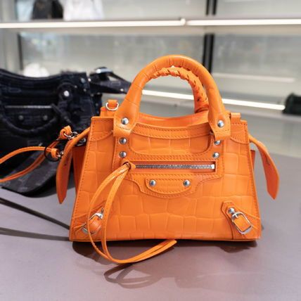 image of Balenciaga O1S1Rm0124 Neo Classcity Mini Semi Shiny Embo Croc Calf As in Orange, Women's