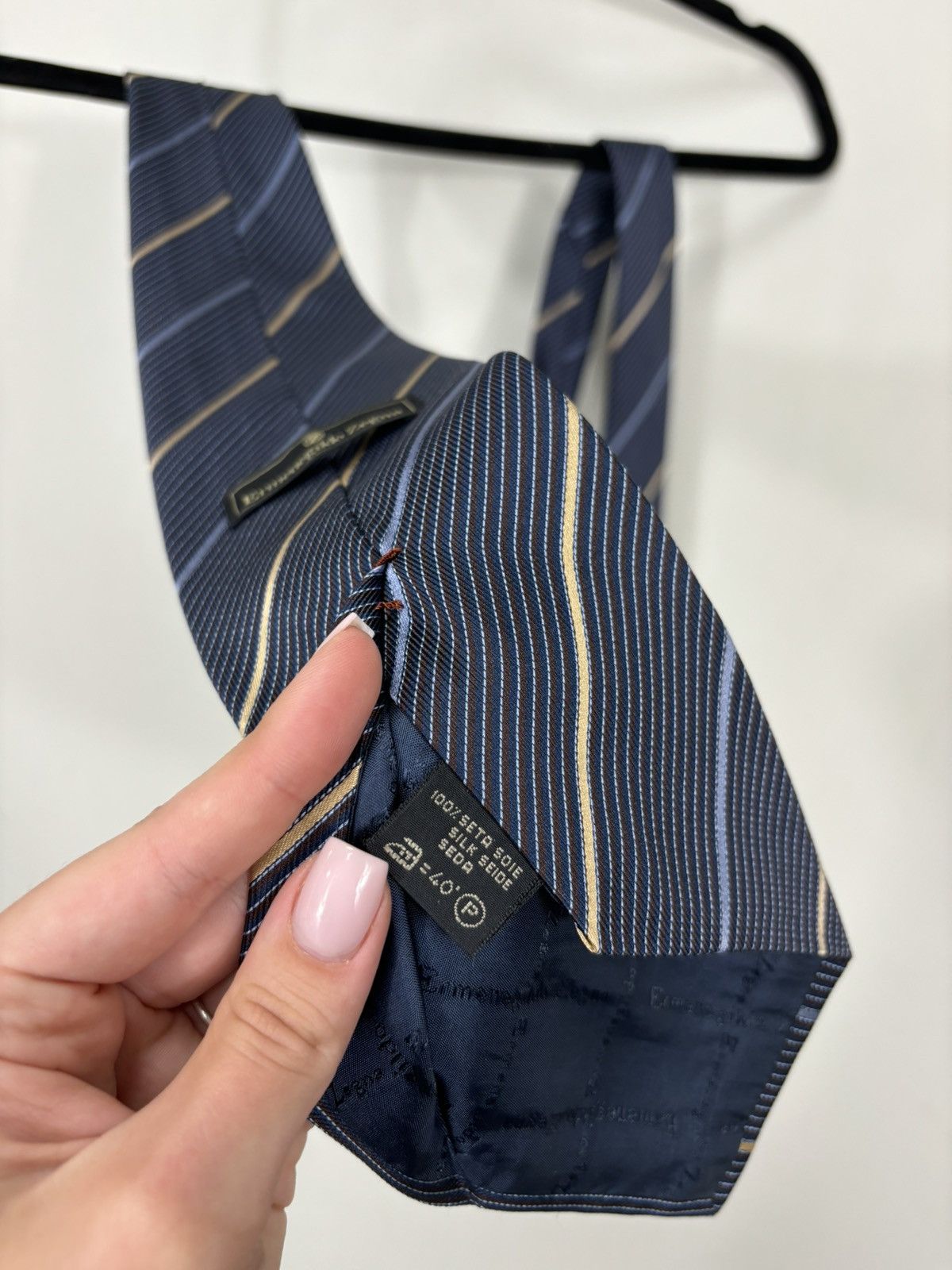 Ermenegildo Zegna Ermenegildo Zegna Men’s Navy Blue Striped Luxury Silk Tie Size ONE SIZE - 8 Thumbnail