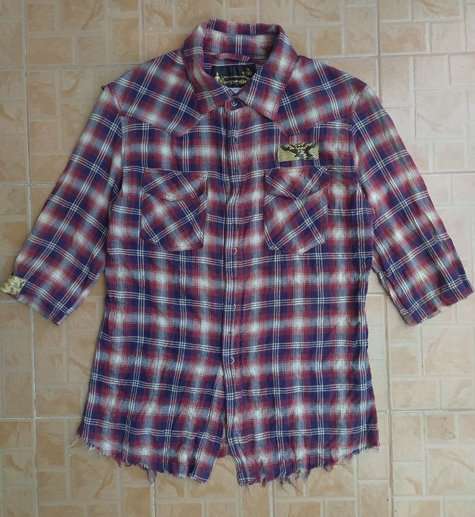 KYOJI MARUYAMA CHECKED PYTHON TRIM DISTRESSED SHIRT SIZE 48