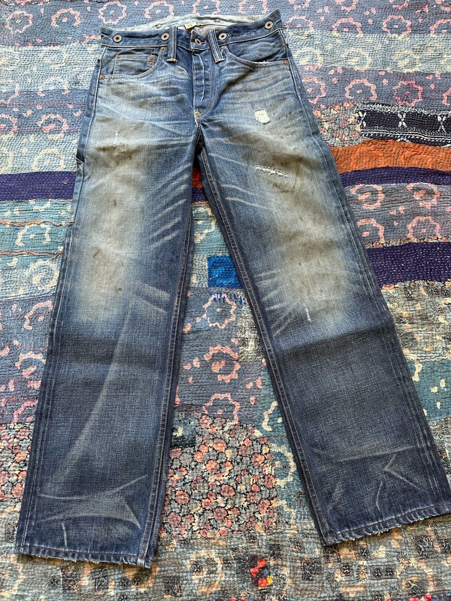 RRL Ralph Lauren RRL Deep Denim Vintage Wash Distressed Ripped Pants 28 Size US 28 / EU 44 - 1 Thumbnail