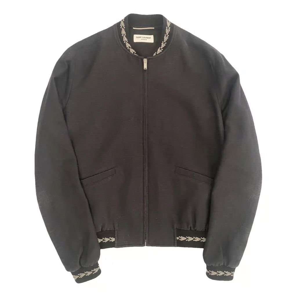 Image of Saint Laurent Paris Saint Laurent Linen/silk Bomber Jacket in Black, Men's (Size Small)