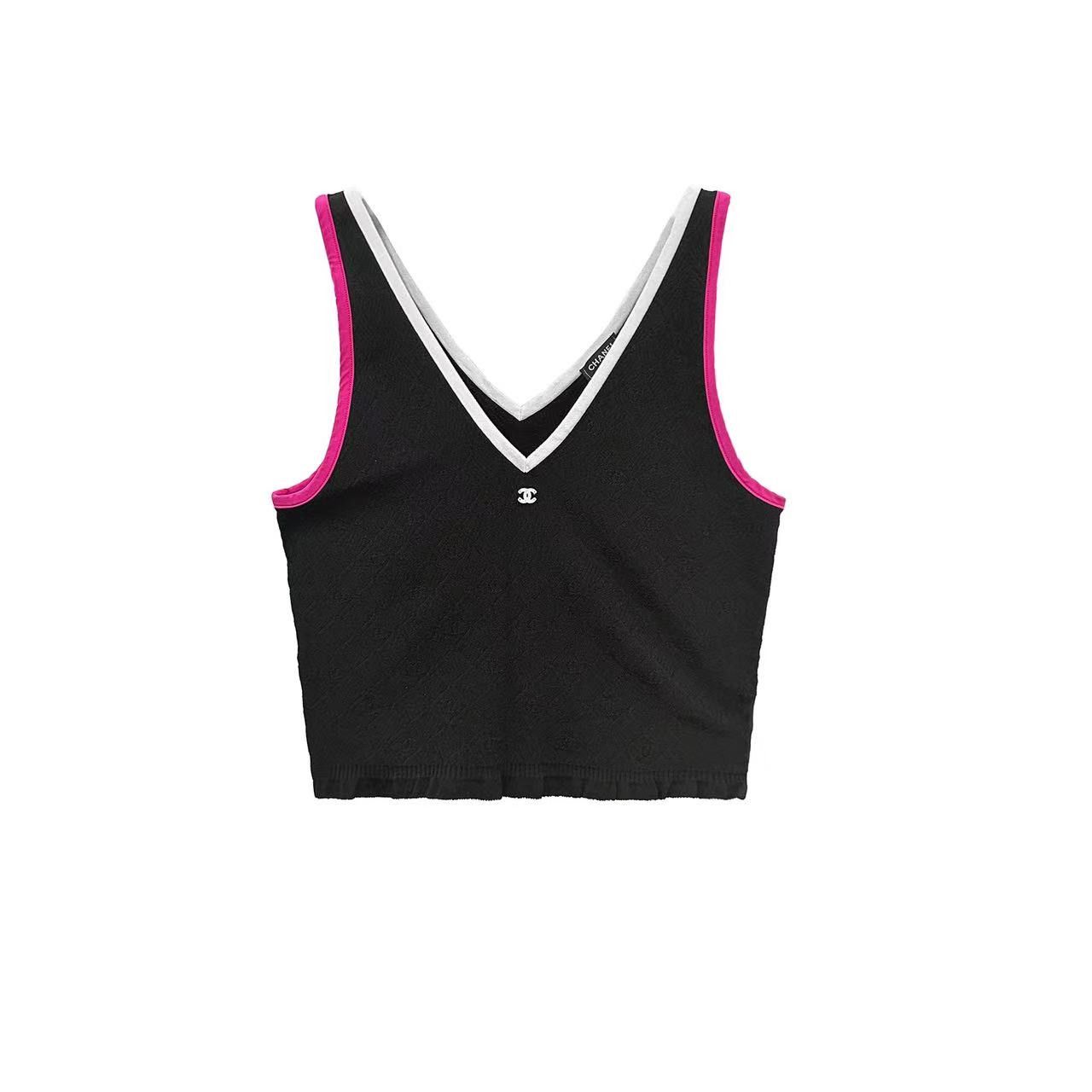 image of Chanel Multicolor V-Neck Tank Top in Black/White/Fuchsia, Women's (Size XS)