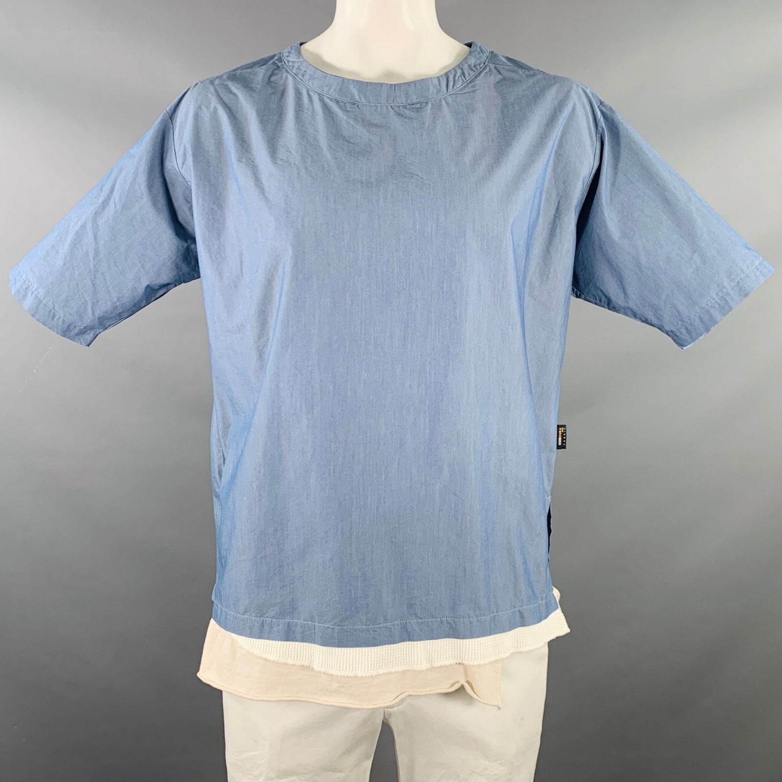 Alexander Lee Chang ALEXANDER LEE CHANG Blue Cream Layered Cotton T-shirt Size US L / EU 52-54 / 3 - 1 Thumbnail