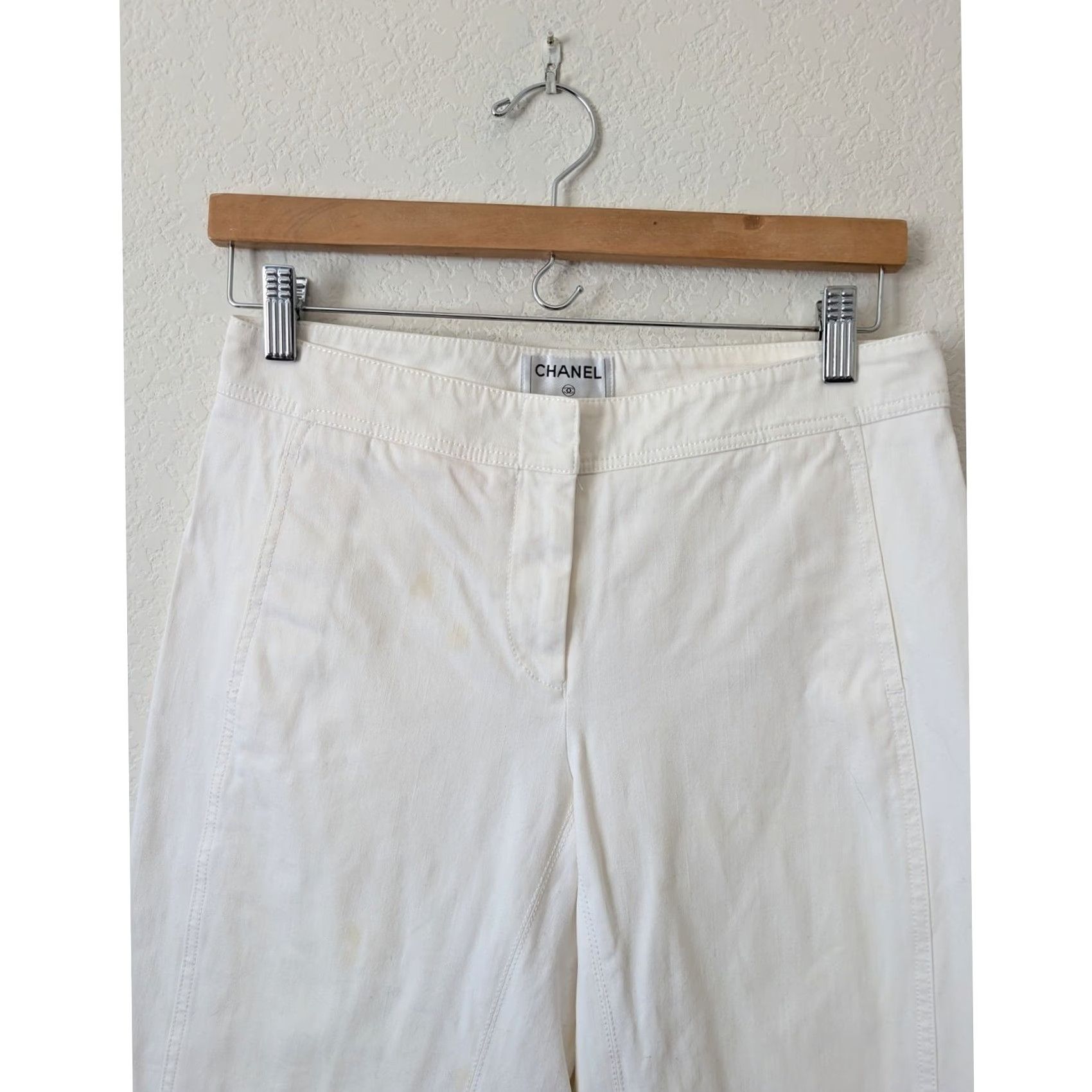 Chanel CHANEL White Cotton Wide Leg Trouser Flared High Rise Pants 38 Italy Women Regular Size 38 Womens Size 26" / US 2 / IT 38 - 6 Thumbnail