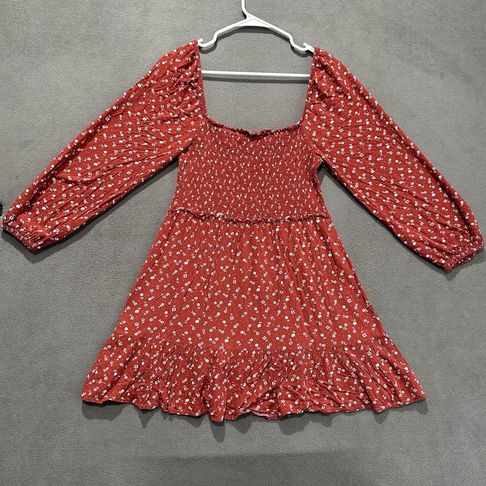 Vintage LA Hearts Mini Dress Womens L Floral Smocked Bodice Ruffle A Line Long Sleeve Red Size L / US 10 / IT 46 - 2 Thumbnail