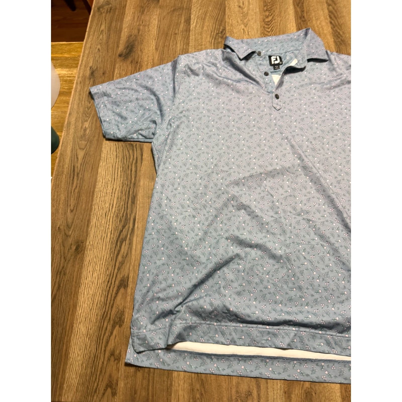 Footjoy FJ Polo Shirt Men's XL Short Sleeve Blue Green Pink Flowers Golf Casual Polo Shirt Size US XL / EU 56 / 4 - 3 Thumbnail