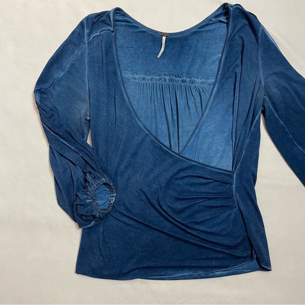 Free People Free People Blue Cross Over Wrap Long Sleeve Top Size S Size S / US 4 / IT 40 - 6 Thumbnail