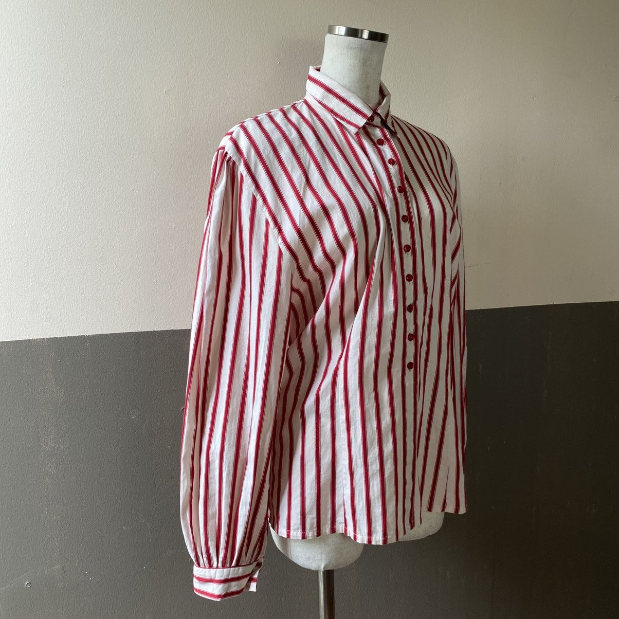 Norma Kamali Norma Kamali Red Striped Long Sleeve Blouse Size L / US 10 / IT 46 - 15 Thumbnail