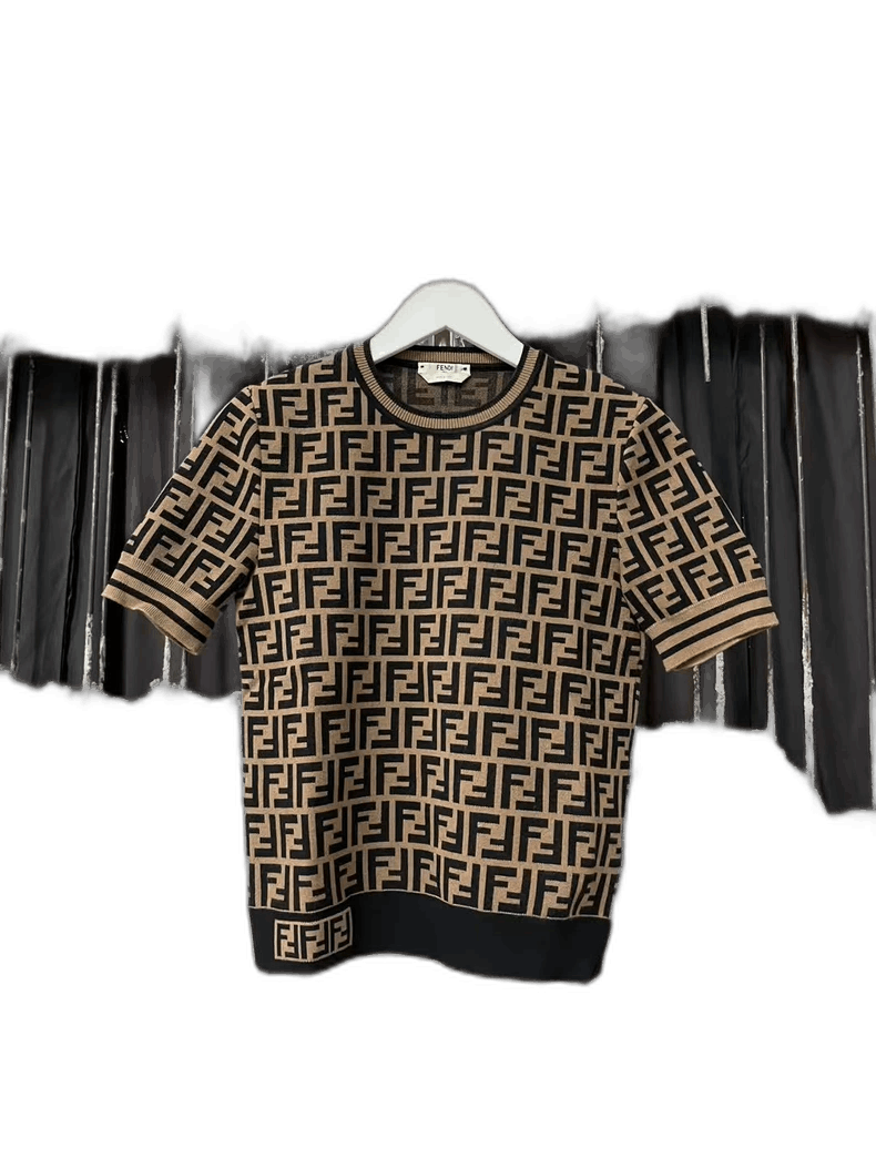 Fendi Fendi Brown Logo Print Short Sleeve Knit Top Size US M / EU 48-50 / 2 - 1 Thumbnail