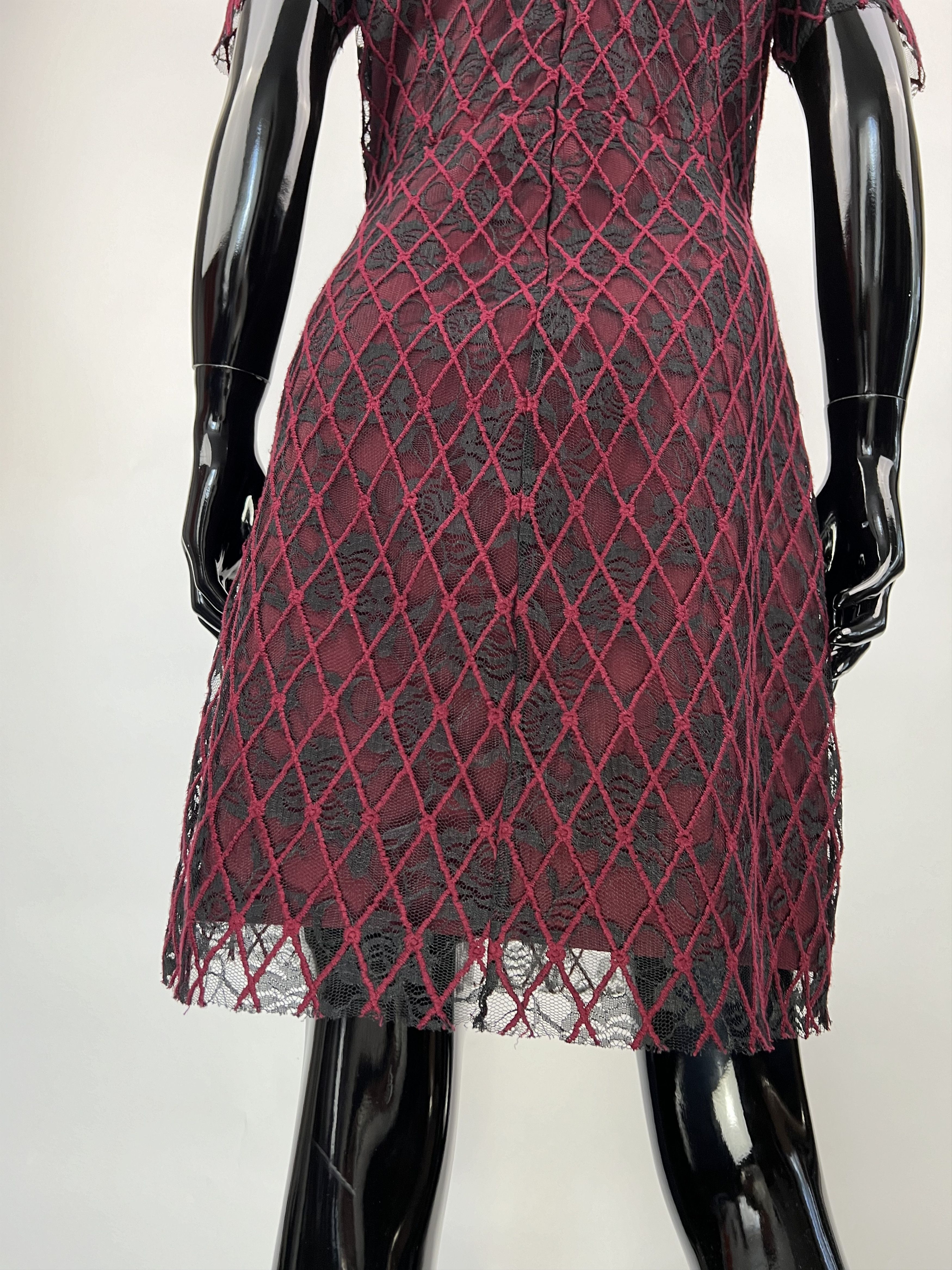 Sandro Sandro Burgundy Black Lace Short Dress Size 2 Size XS / US 0-2 / IT 36-38 - 5 Thumbnail