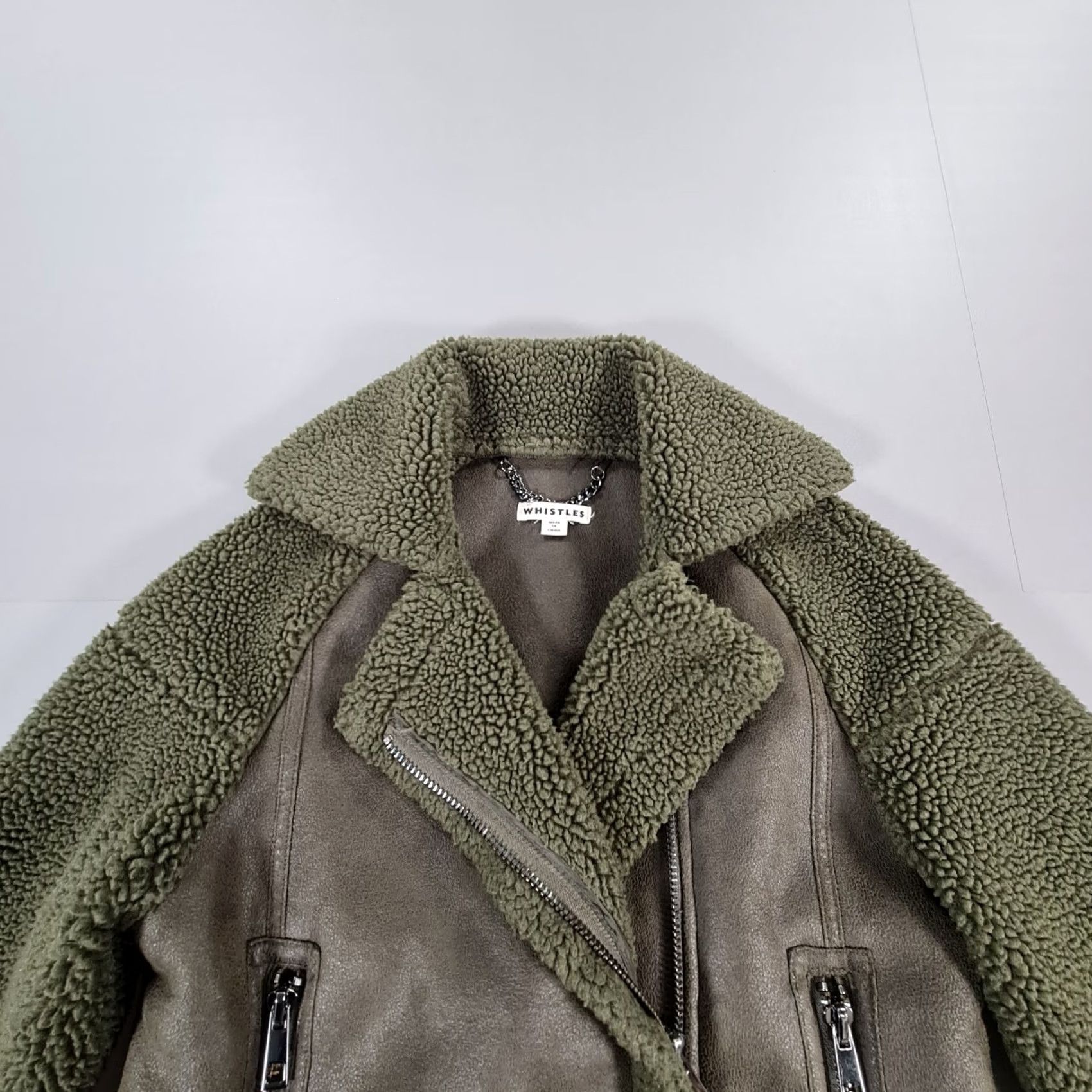 Whistles Whistles Womens Jacket Green XS Borg Biker Fleece Relaxed Fit Size XS / US 0-2 / IT 36-38 - 2 Thumbnail