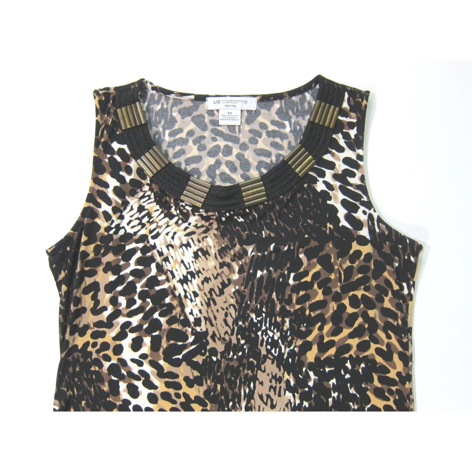 Liz Claiborne Liz Claiborne Leopard Stretch Sleeveless Tunic Sheath Dress Women PS Black Brown Leopard Pattern Animal Print Round Neck Sleeveless Pullover KS Size S / US 4 / IT 40 - 5 Thumbnail