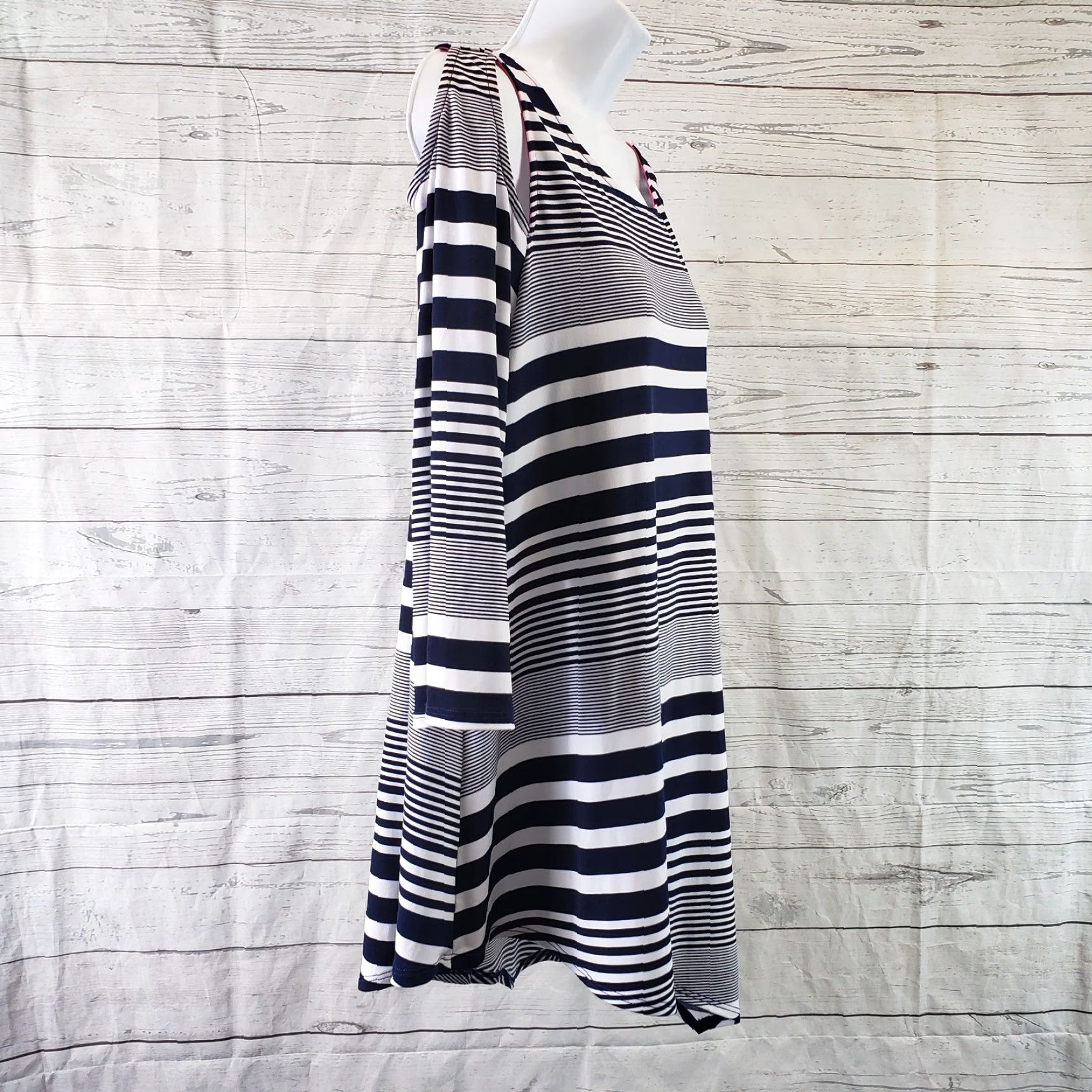 Vintage IC by Connie K Womens Tunic Blouse L Blue Stripe 3/4 Sleeve Shoulder Cutouts Shirt Womens L Size L / US 10 / IT 46 - 3 Thumbnail